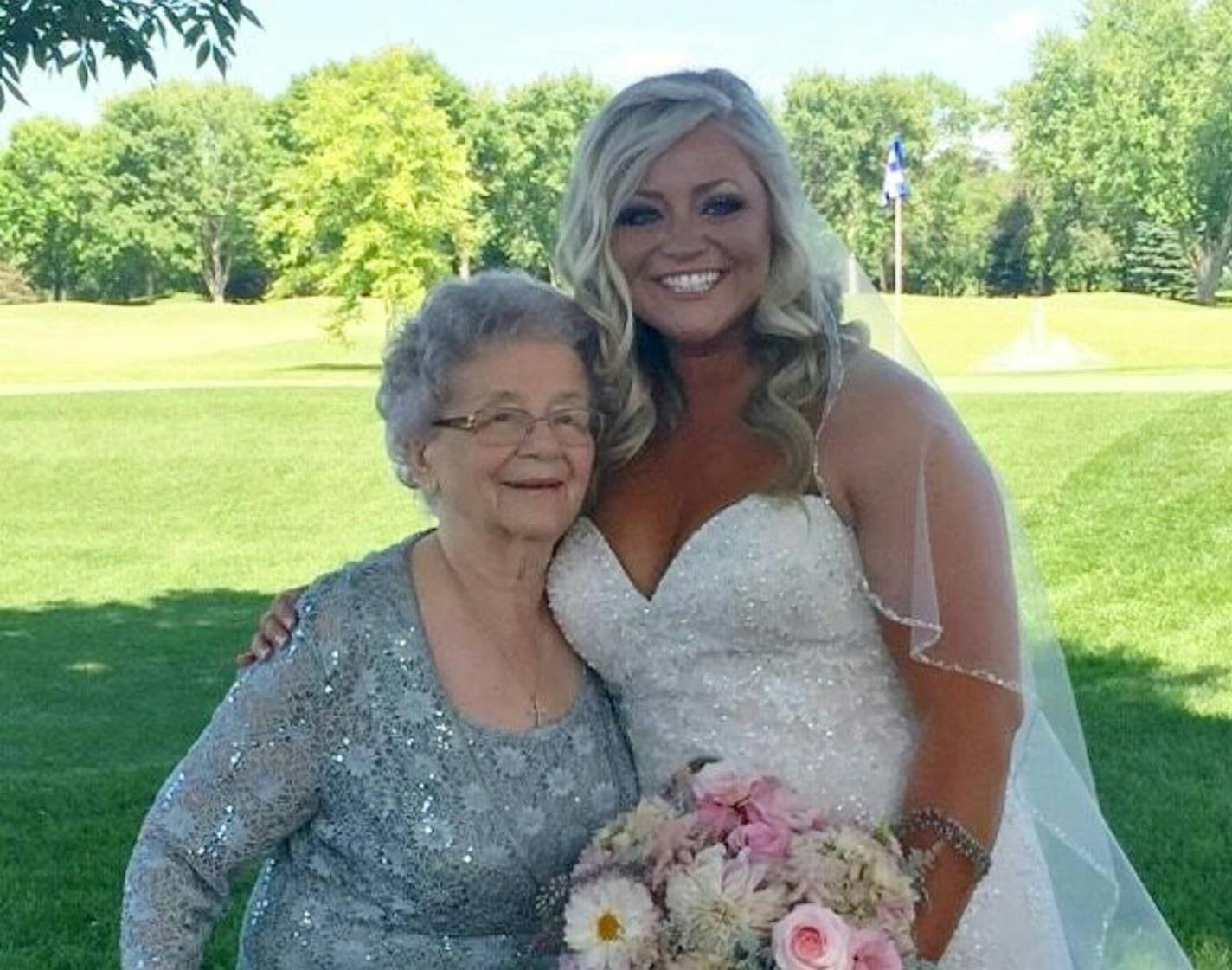 Bride Abby Mershon and her grandmother, who walked in the wedding as her flower girl.