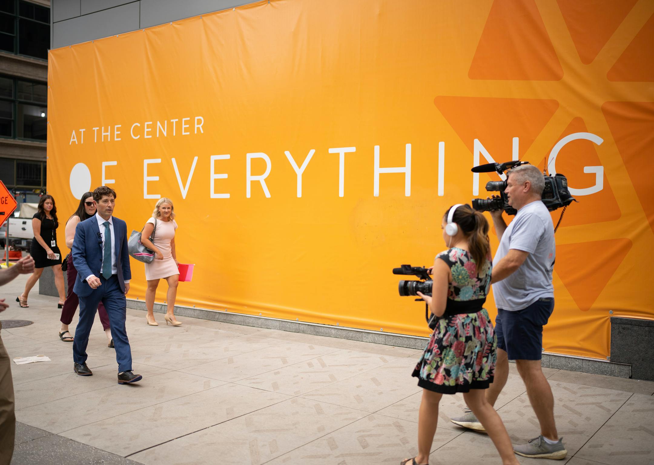Minneapolis Mayor Jacob Frey led local media on a walking tour of a stretch of the Nicollet Mall that could see changes such becoming pedestrian-only. Before that he was joined at a news conference Tuesday, June 6, 2023 at Dayton's by members of his newly formed "Vibrant Downtown Storefronts Workgroup" to announce recommendations the group submitted to him.