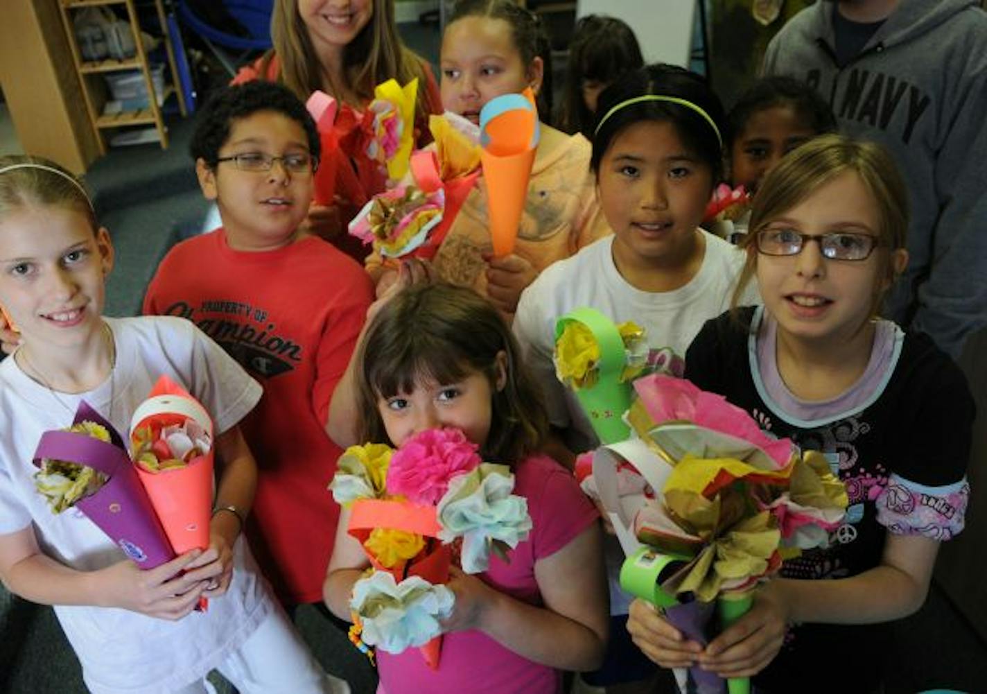 Students at Oak Grove Elementary School in Bloomington made May baskets for patients at Fairview Southdale Hospital.