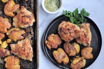 Sheet Pan Roasted Lemon Dijon Chicken Thighs with Smashed Potatoes for Dinner Tonight column. Credit: Meredith Deeds, Special to the Star Tribune