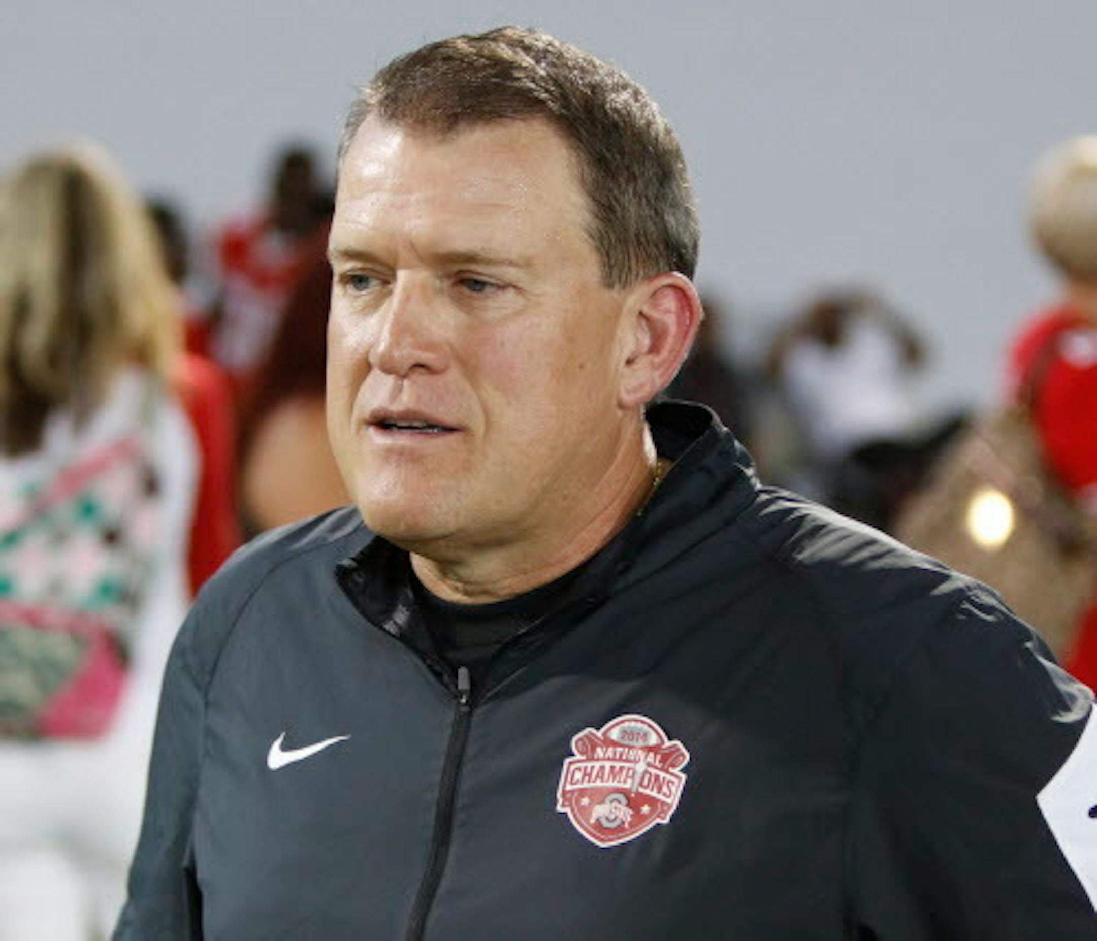 Ohio State offensive coordinator Ed Warinner speaks to reporters during the university's NCAA college football media day in Columbus, Ohio, Sunday, Aug. 16, 2015. (AP Photo/Paul Vernon) ORG XMIT: otkohpv18