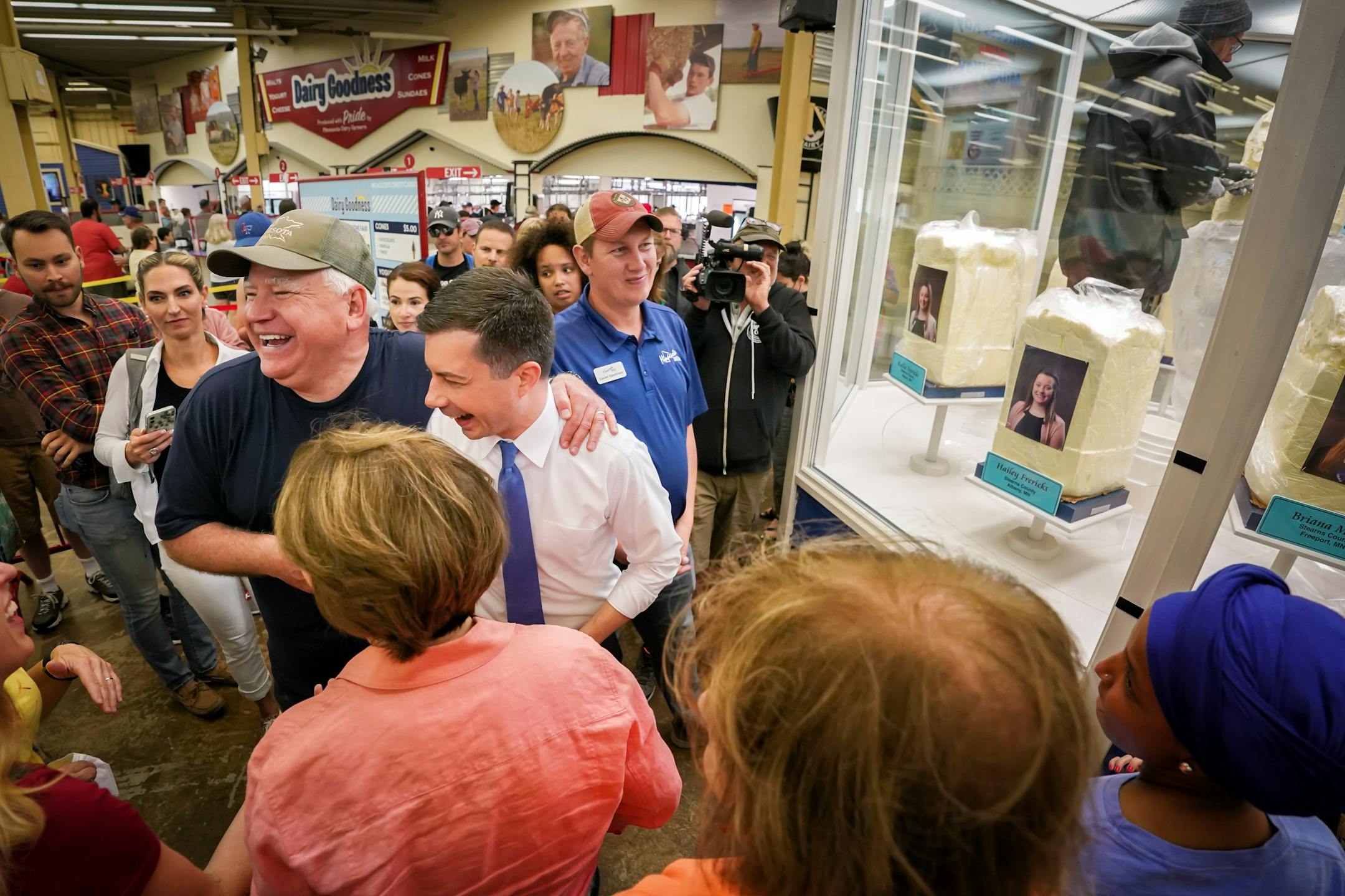 U.S. Transportation Secretary Pete Buttigieg greeted Governor Tim Walz as he toured with Minnesota State Fair with Rep. Ilhan Omar, Sen. Tina Smith and Sen. Amy Klobuchar Thursday, Aug. 25, 2022, Falcon Heights, Minn.