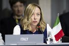 Italy's Prime Minister Giorgia Meloni attends a plenary session, during the Summit on peace in Ukraine, in Obbürgen, Switzerland, Sunday, June 16, 20