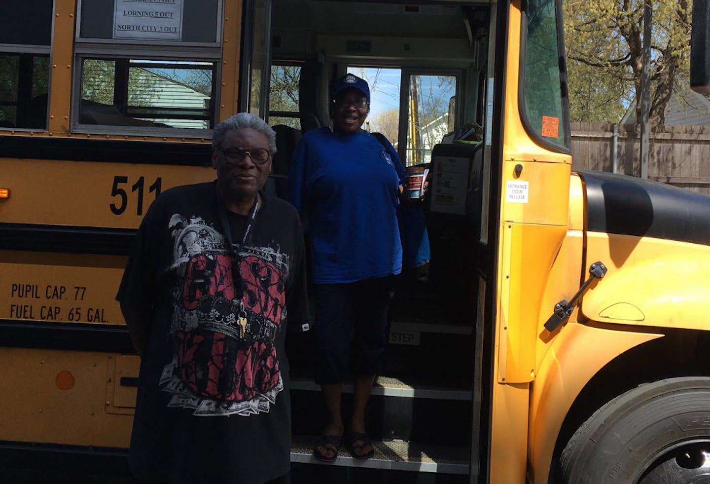 Raymond Robinson and Mattie Henderson, who both live at the senior high rise Rainbow Terrace, use the free Northside Circulator shuttle to run basic errands such as grocery shopping.