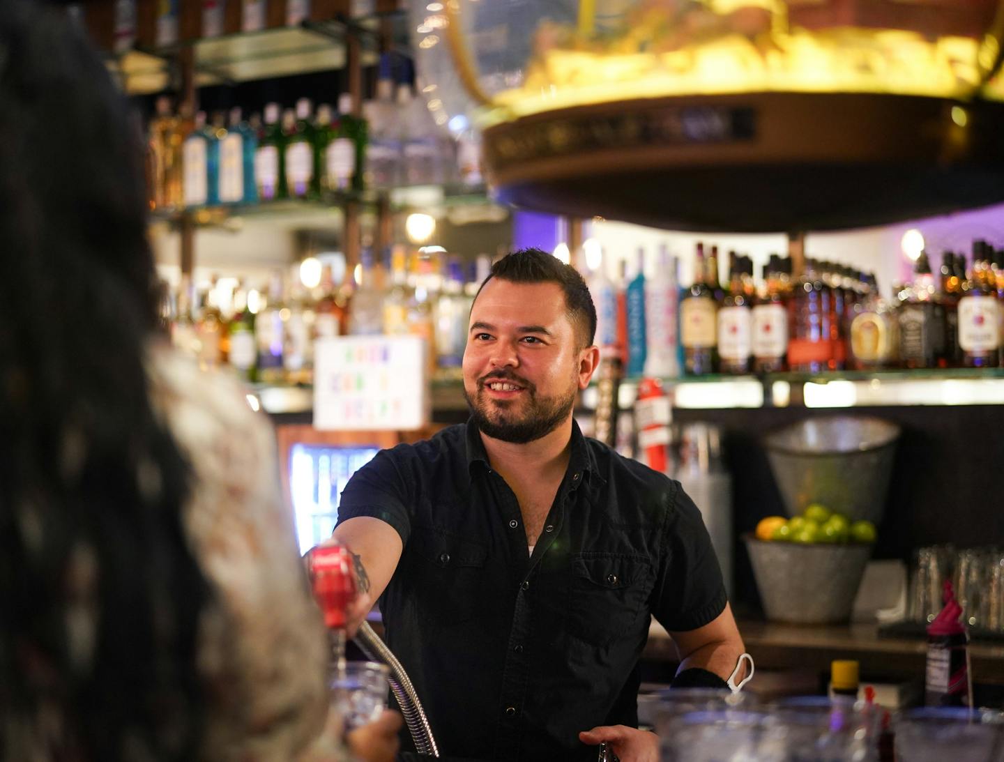 Adam Borgen, chairman of of Serving Those Serving tends bar at Burger Dive in Roseville. ] GLEN STUBBE &#x2022; glen.stubbe@startribune.com Thursday, November 21, 2019 After seeing too many friends in the restaurant industry succumb to addiction, depression and other health issues, Sarah Norton said enough was enough. She and others in the industry began Serving Those Serving, an organization that pairs up waiters, bartenders and others in the biz with therapy sessions and other affordable treat