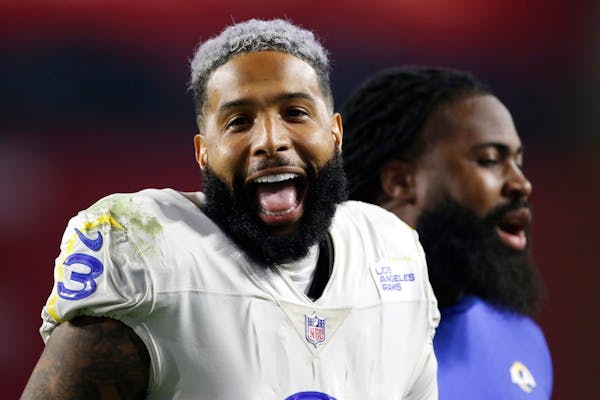 Los Angeles Rams wide receiver Odell Beckham Jr. celebrates a win over the Arizona Cardinals on Monday.