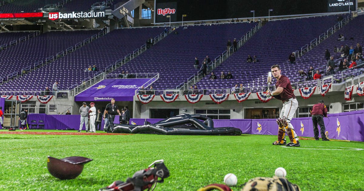 There's a baseball and softball squeeze play going on at U.S. Bank Stadium