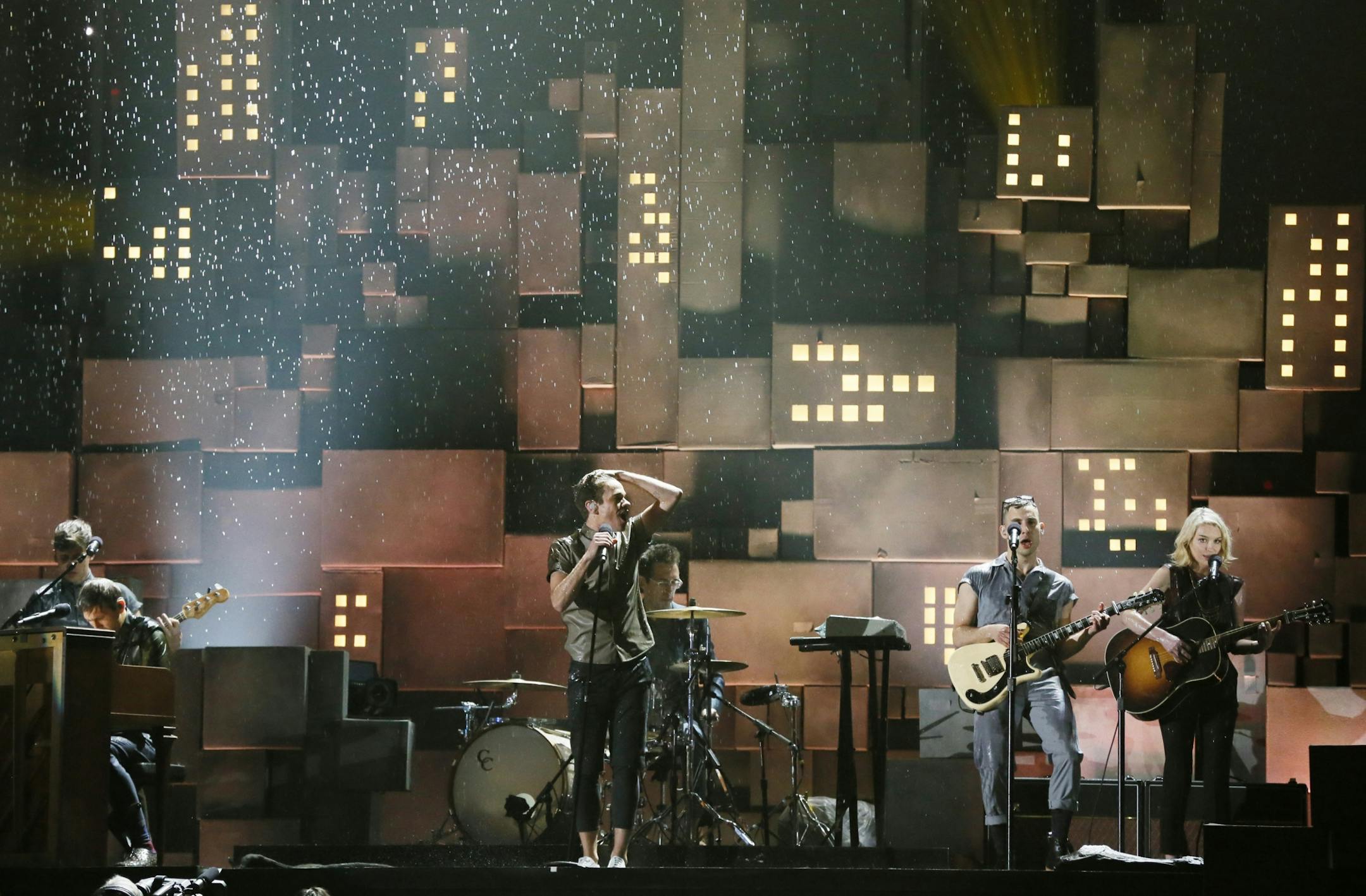 The band fun. performs at the 55th Annual Grammy Awards at Staples Center in Los Angeles, California, on Sunday, February 10, 2013.