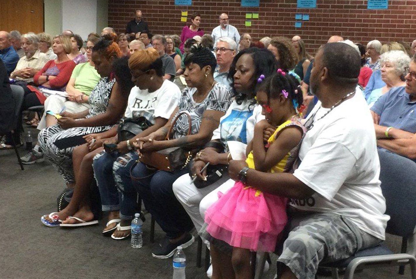 The Castile family sat in the front row of a listening session hosted by the Falcon Heights City Council for residents devoted specificially to the death of Philando Castile