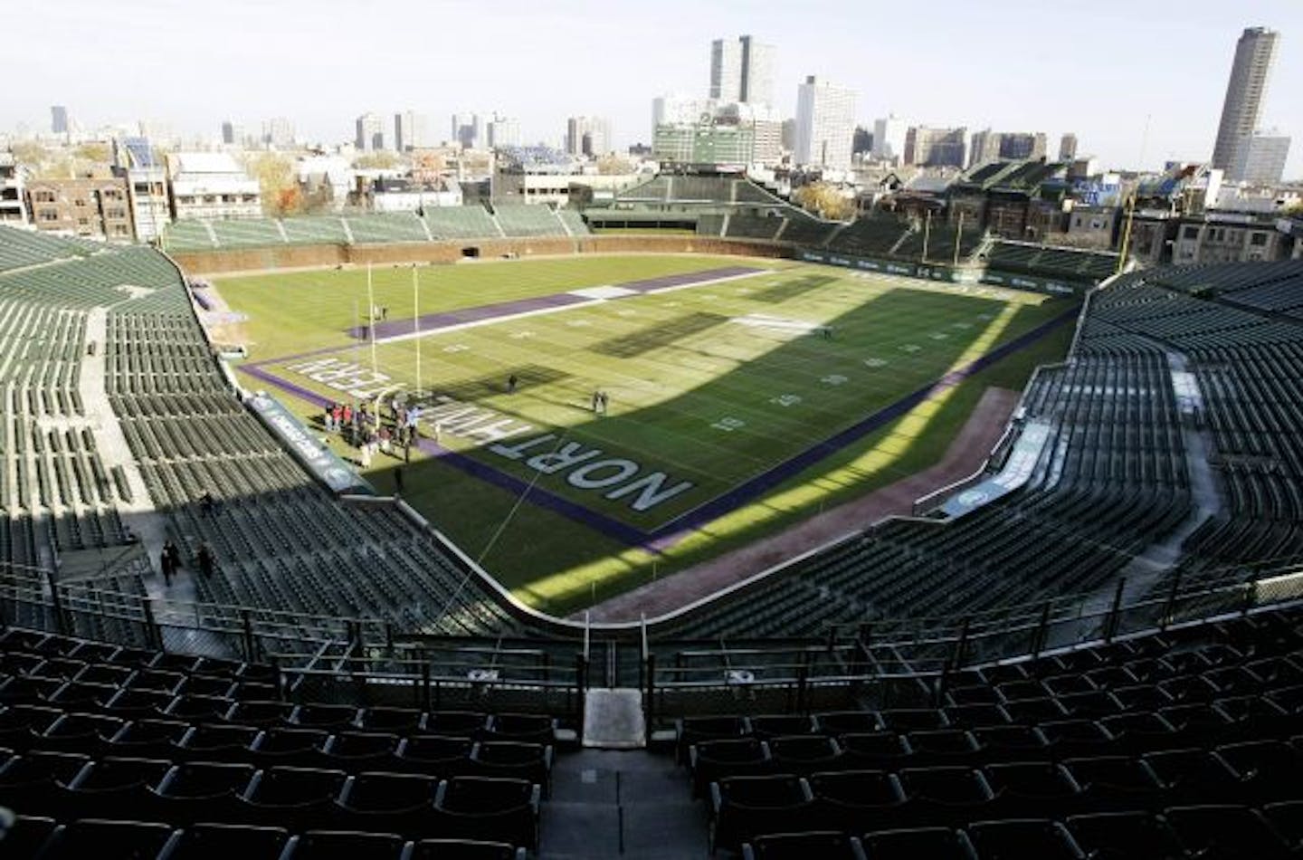 Pictured is Wrigley Field, lined for next Saturday's college football game between Northwestern University and University of Illinois Monday, Nov. 15, 2010 in Chicago.