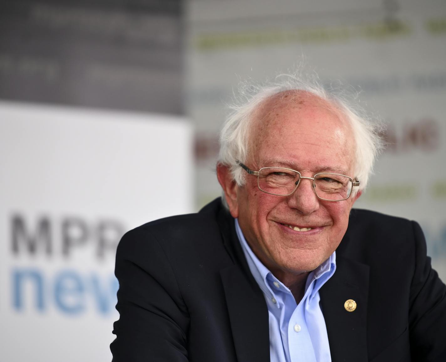 Democratic presidential candidate Sen. Bernie Sanders, I-Vermont, smiled to one of his supporters as he spoke at MPR's booth at the Minnesota State Fair Saturday. ] Aaron Lavinsky &#x2022; aaron.lavinsky@startribune.com Democratic presidential candidate Sen. Bernie Sanders, I-Vermont, spoke at MPR's booth at the Minnesota State Fair on Saturday, Aug. 24, 2019 in Falcon Heights, Minn. He participated in an hour-long "Meet the Candidates" interview on the MPR stage with news host Tom Crann.