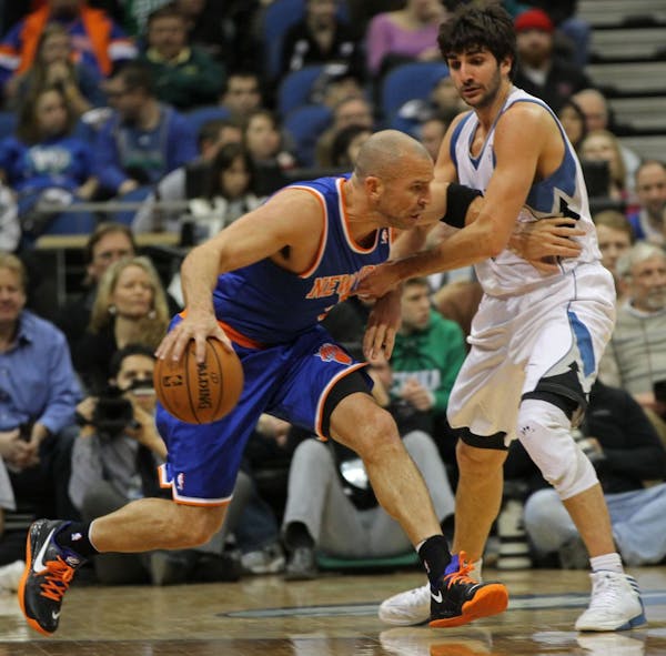 The New York Knicks' Jason Kidd drove on Ricky Rubio in February.