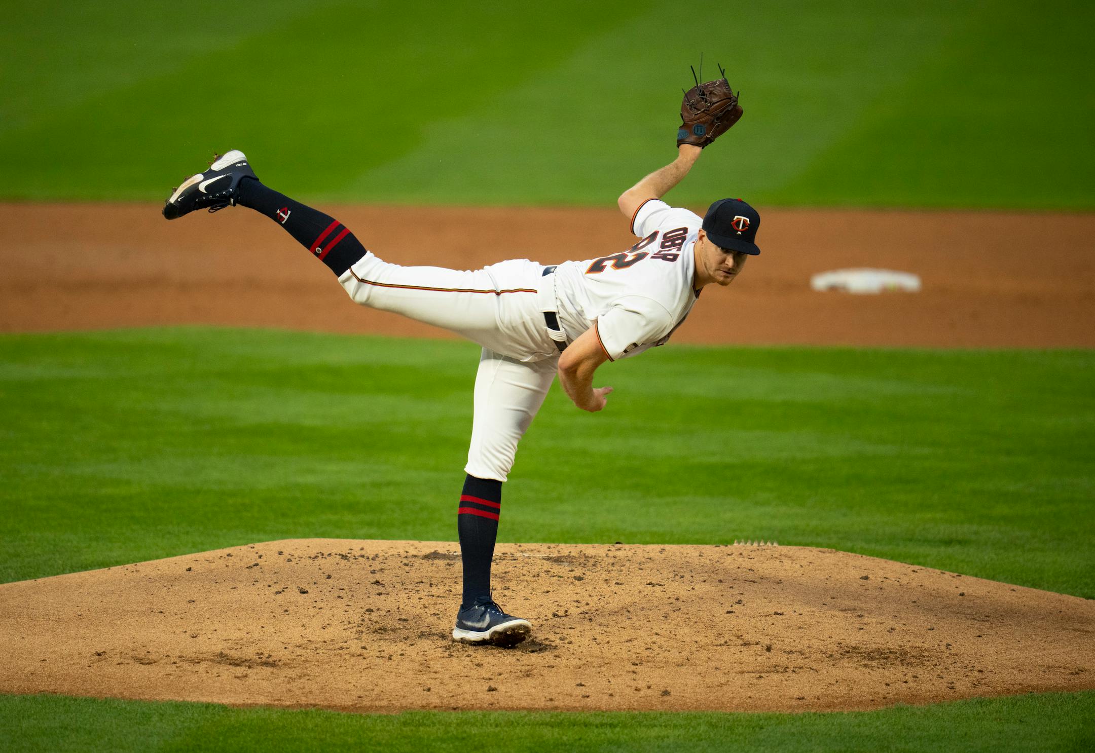 Minnesota Twins starting pitcher Bailey Ober followed through while throwing to the White Sox in the second inning. He was making his major league debut.