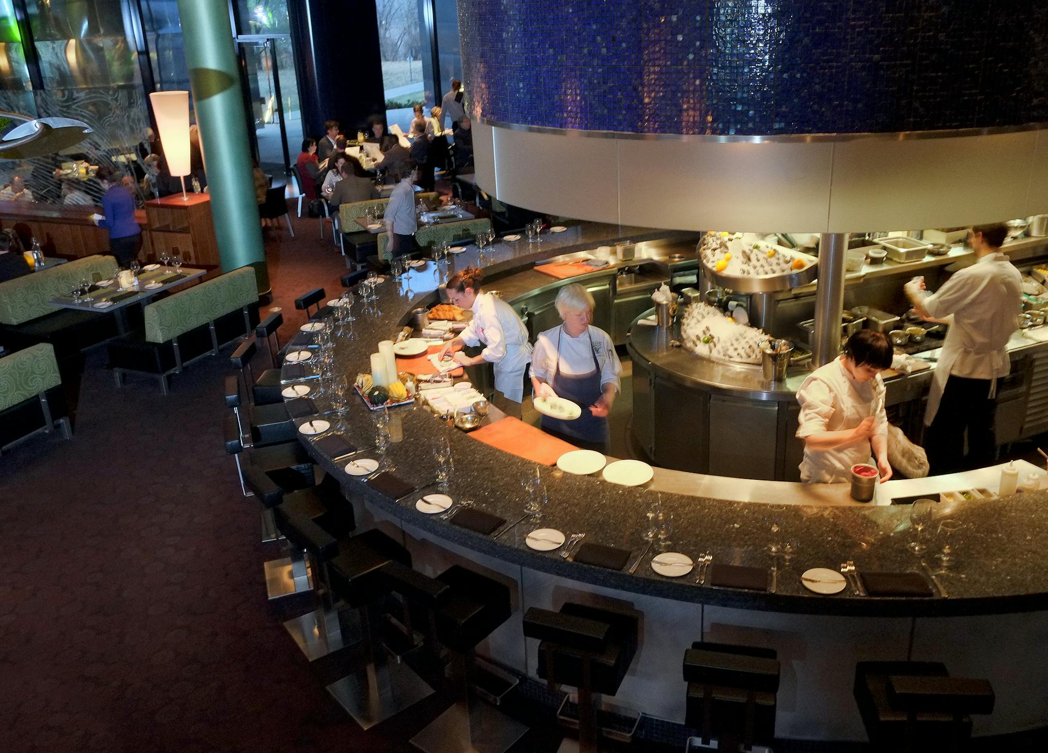 The U shaped oyster bar and dining room of the Sea Change Restaurant at the Guthrie Theater._ Jamie Malone of Sea Change, one of the few female chefs in the twin cities running one of the bigger rooms. [ TOM WALLACE • twallace@startribune.com _ Assignments #20025879A_ October 24, 2012_ SLUG: Chef1101_ EXTRA INFORMATION: Part of the Taste Section Chef series on Minnesota foodies.
