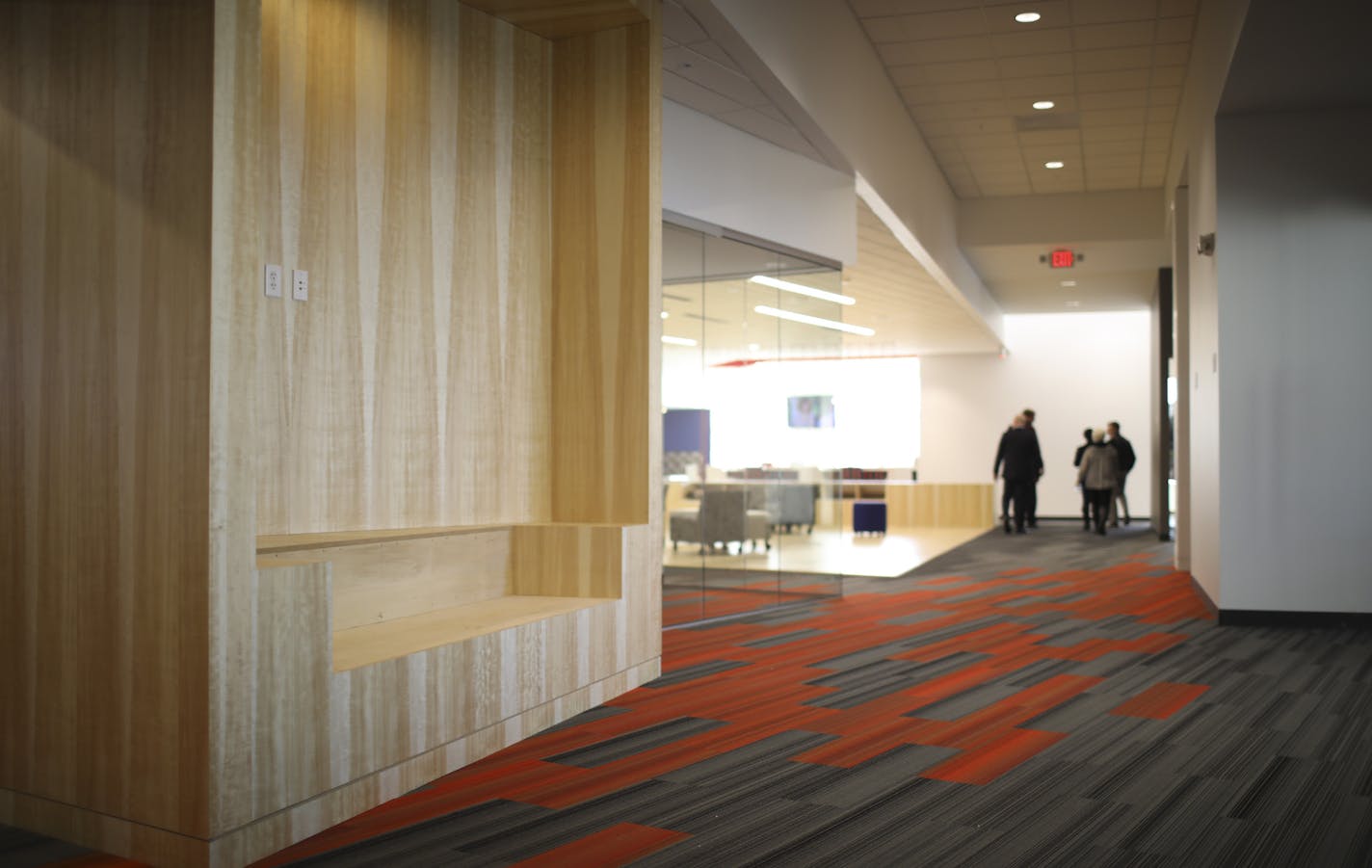 A built-in seating area in the new Tierney Brothers offices. ] JEFF WHEELER &#xef; jeff.wheeler@startribune.com With the help of the St. Paul Port Authority, United Properties built a huge LEED-certified industrial development has been built on the former Midway Stadium site on Energy Park Drive in St. Paul. The space occupied by the first tenant, Tierney Brothers, Inc., was photographed Monday afternoon, December 19, 2016.