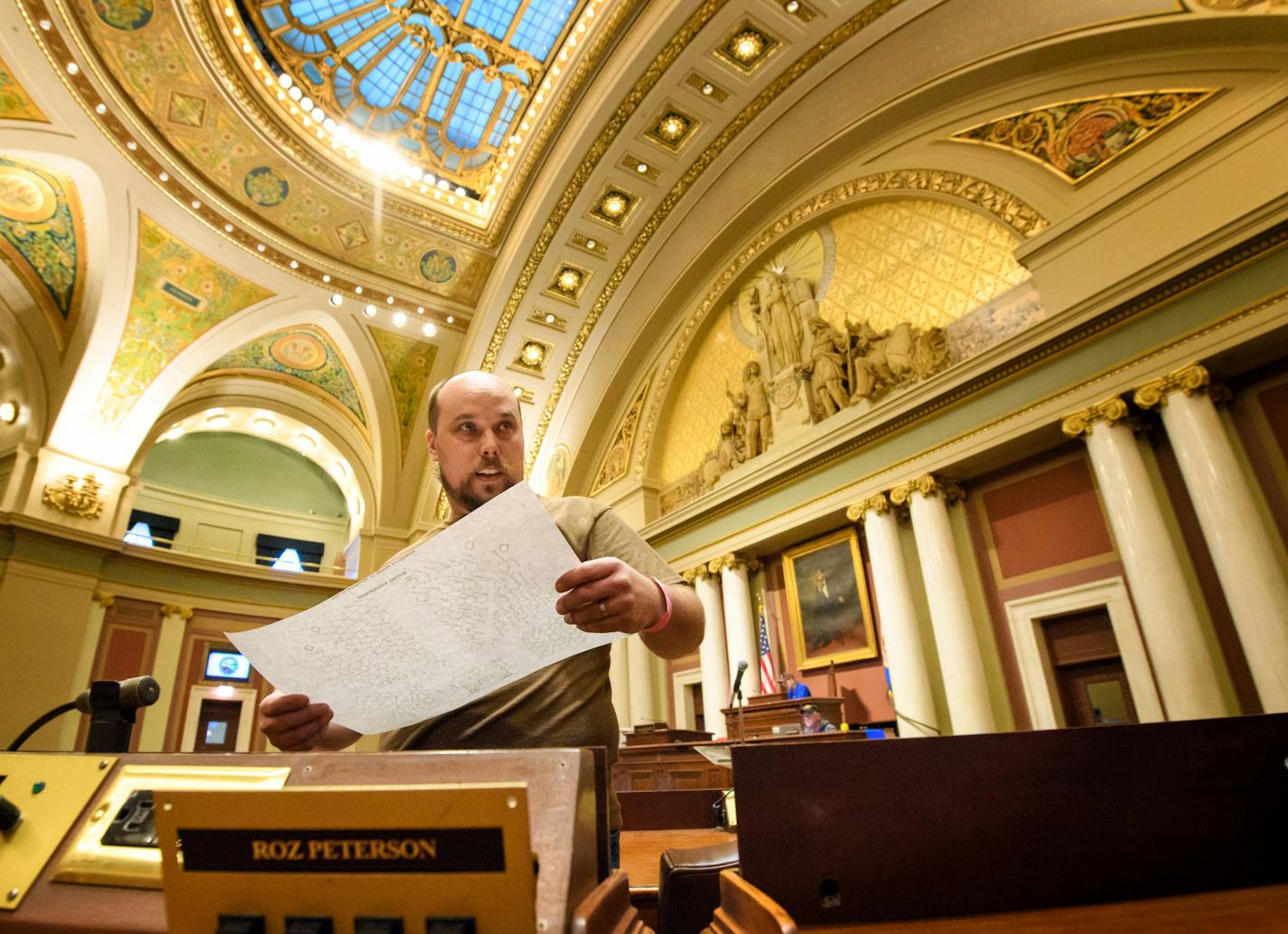 Seating chart: Travis Waite of the House Chief Clerk's office got nameplates ready in the refurbished House Chamber ahead of the start of Tuesday's legislative session. It's the first after a Capitol upgrade that improves access and efficiency.