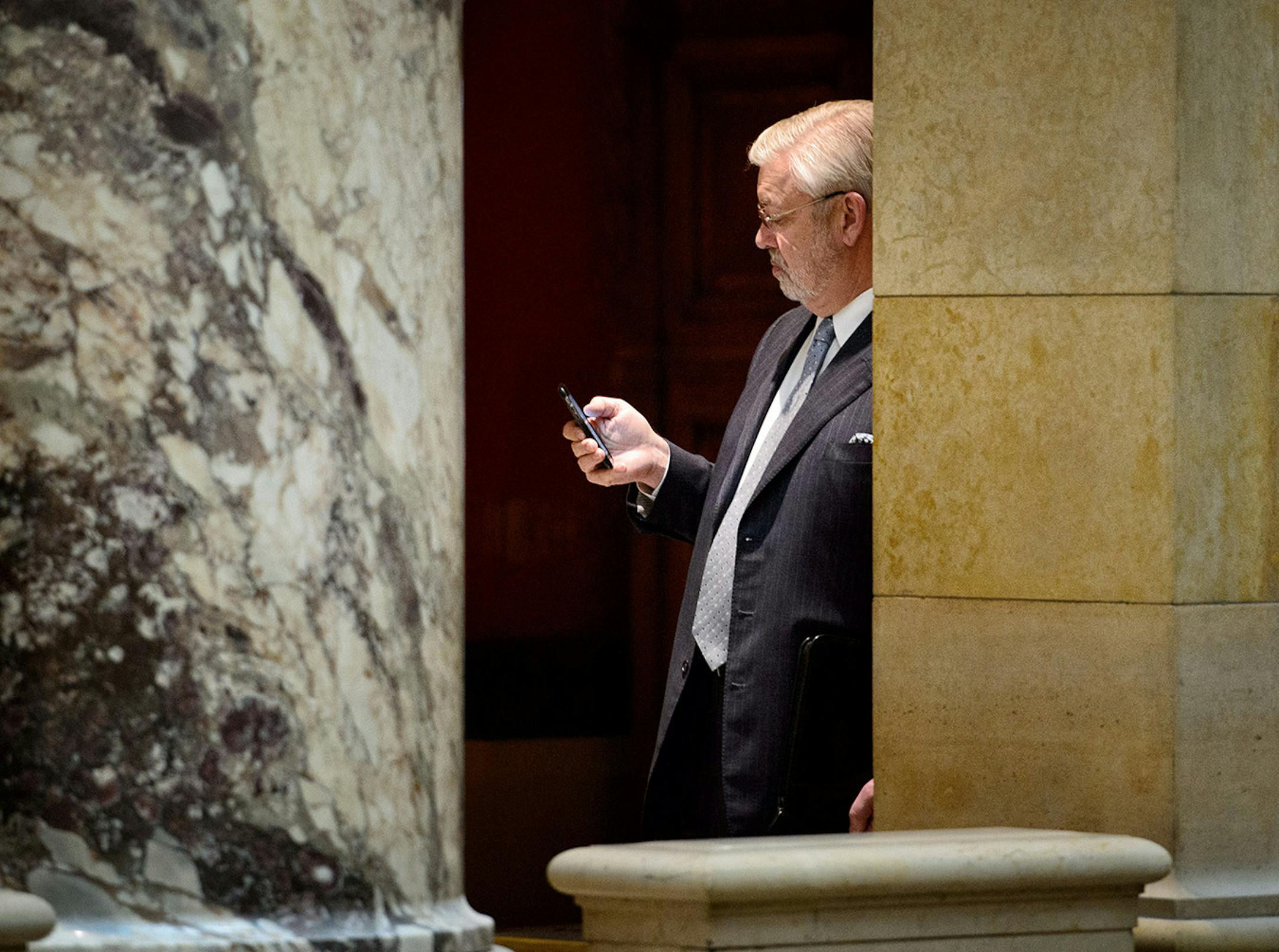 Dr. Bill McGuire made his way into Senate Majority Leader Tom Bakk's office for a meeting Tuesday afternoon.