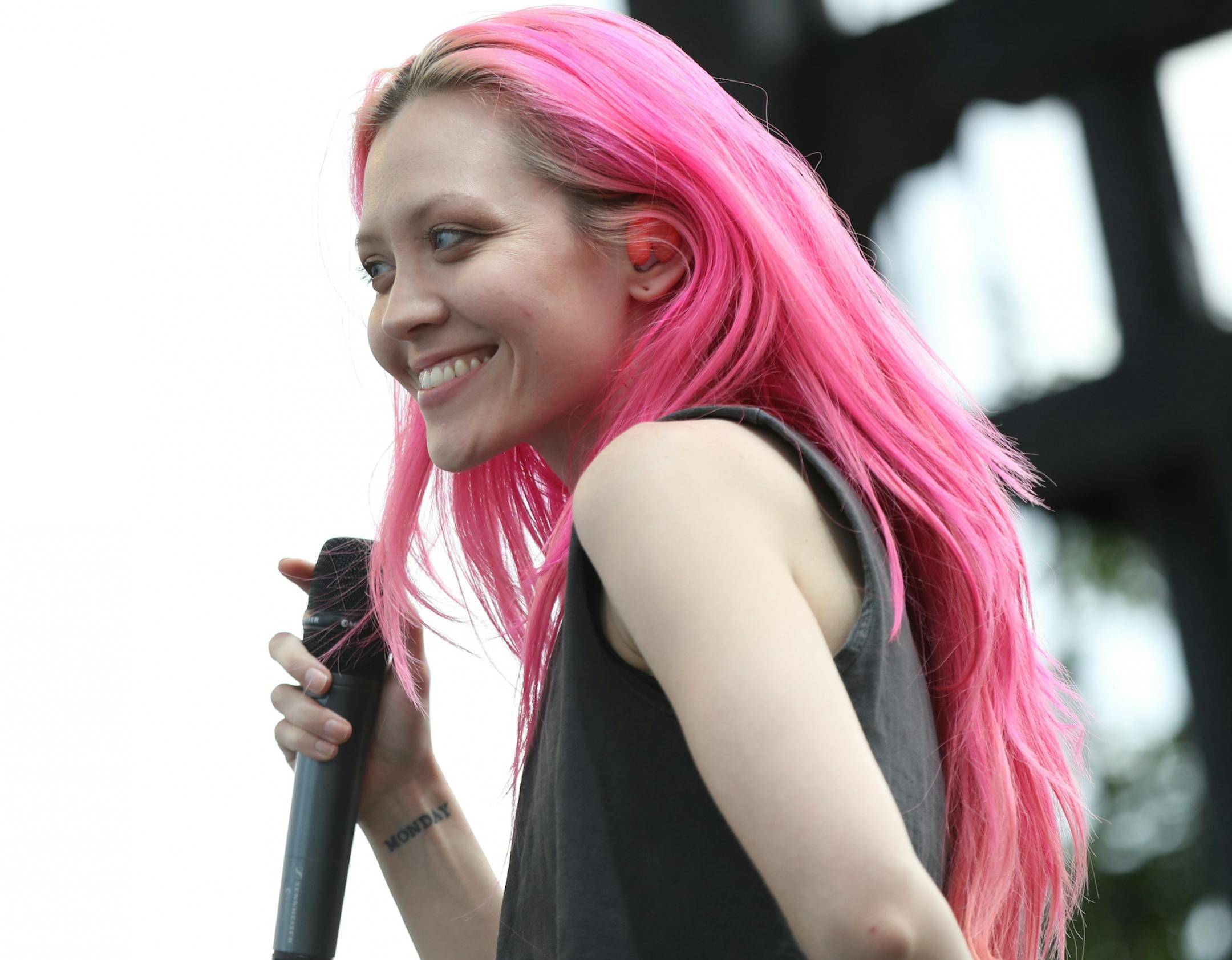 Now, Now lead singer Cacie Dalager performs with the band during the Basilica Block Party at Basilica of St. Mary Friday, July 6, 2018, in Minneapolis, MN.