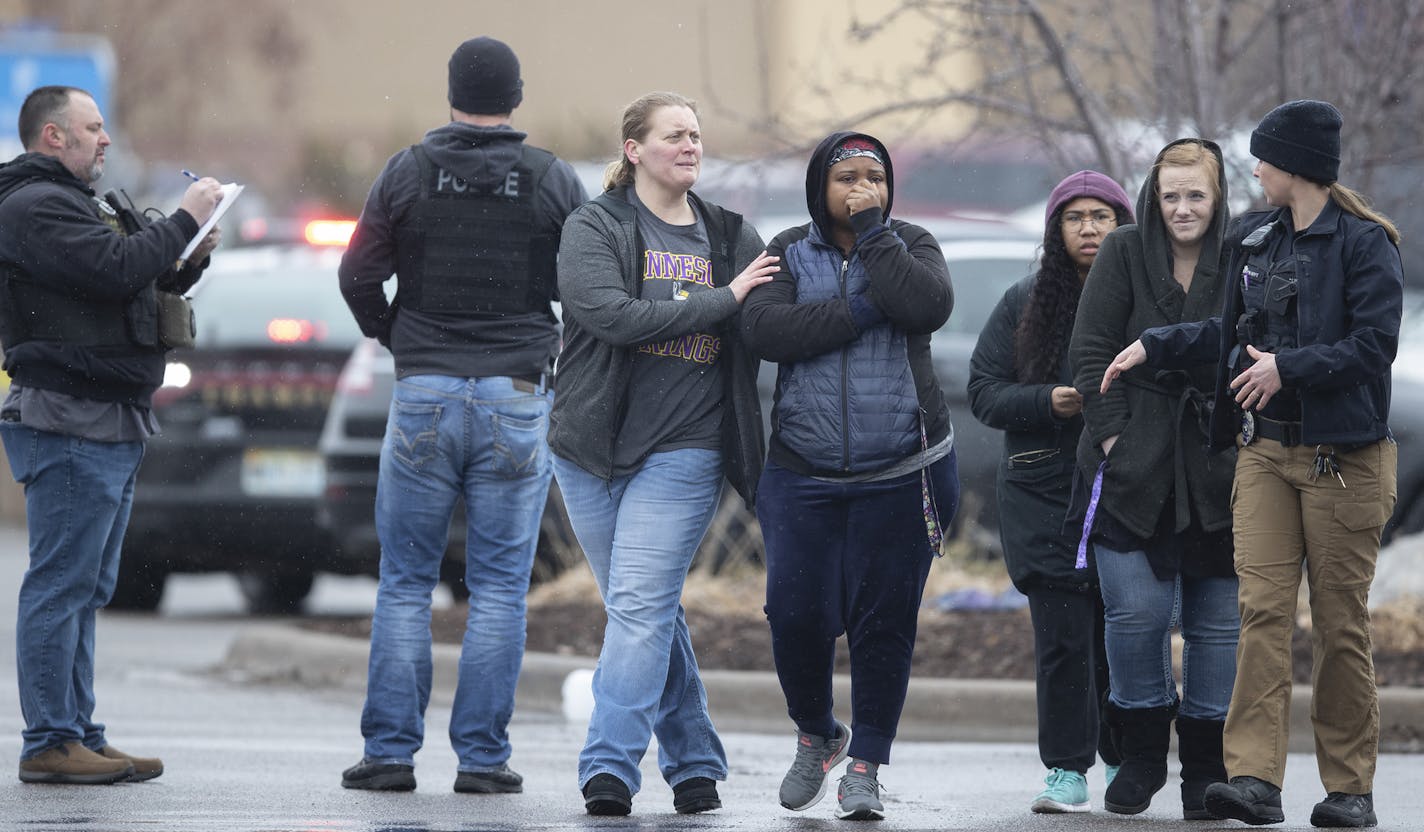 Customers shopping at the Walmart in Brooklyn Park were interviewed and escorted from the parking lot ,where a male suspect was shot by Brooklyn Park Polices officers .] Jerry Holt &#x2022;Jerry.Holt@startribune.com A man was shot by Brooklyn Park Police officers in the parking lot of of the Walmart store located at 8000 Lakeland Avenue N. Police were call to the store around noon by employees at the store for a man who was acting suspicious according to Brooklyn Park Police Chief Craig Enevolds