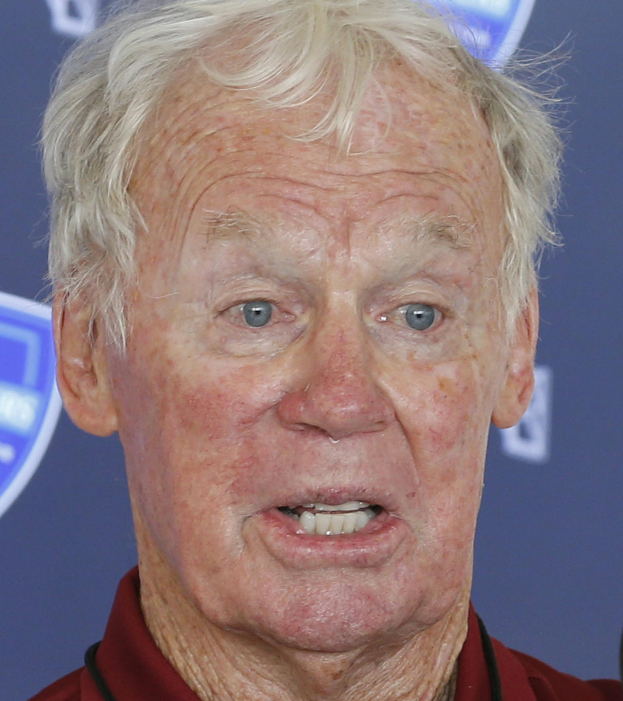 FILE - In this July 30, 2016, file photo, former Washington Redskins general manager Bobby Beathard gestures during a press conference at the Redskins NFL football training camp in Richmond, Va. Beathard was elected to the Pro Football Hall of Fame on Saturday, Feb. 3, 2018. (AP Photo/Steve Helber, File)