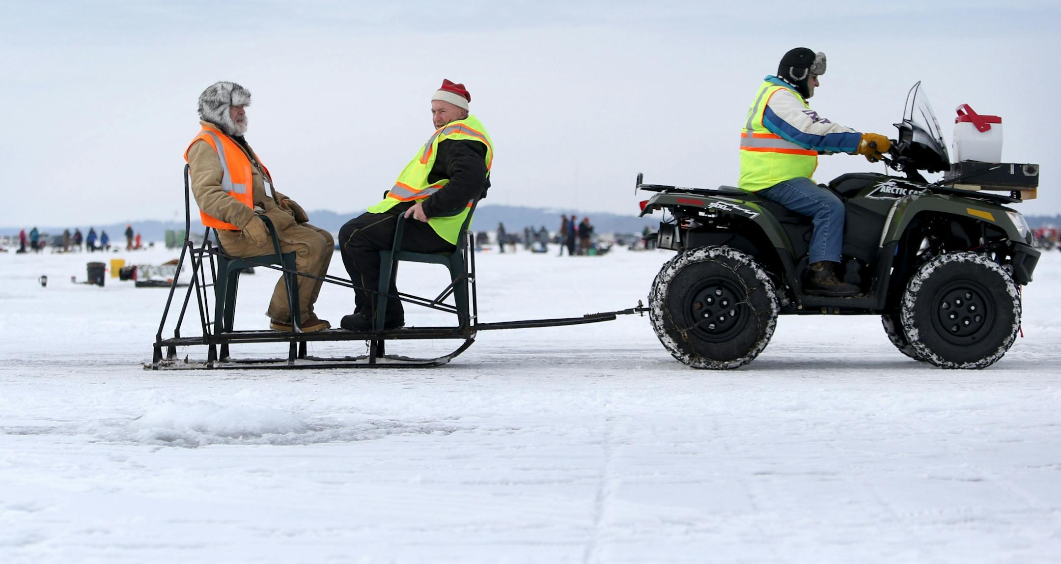 There were multiple modes of transportation across the frozen ice on Hole in the Day Bay of Gull Lake for the Ice Fishing Extravaganza Saturday, Feb. 6, 2016, in Brainerd, MN.
