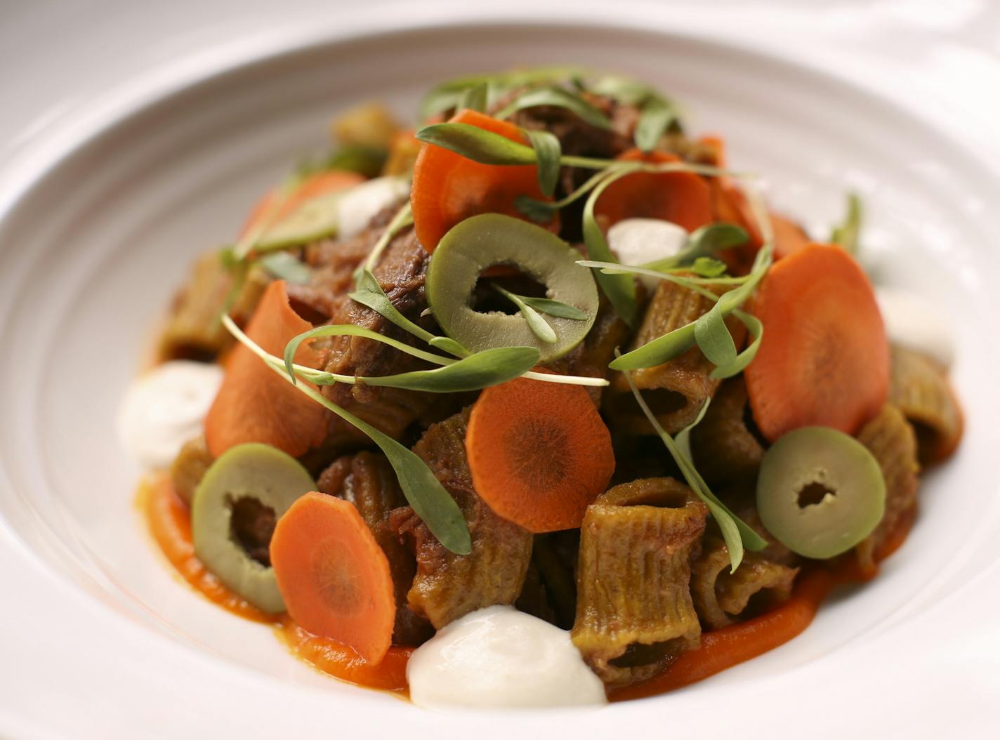 The Ras El Hanout Mezzi Rigatoni, with lamb, carrots and tahini.