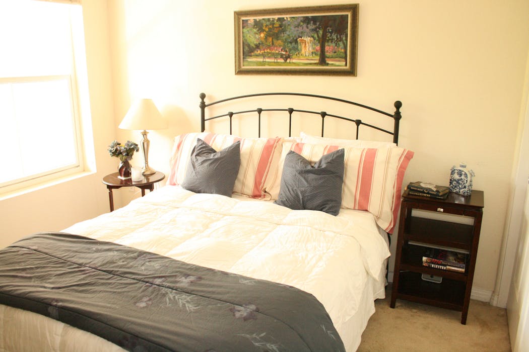 The easiest and least expensive items to swap out from a traditional suite are the nightstands. 