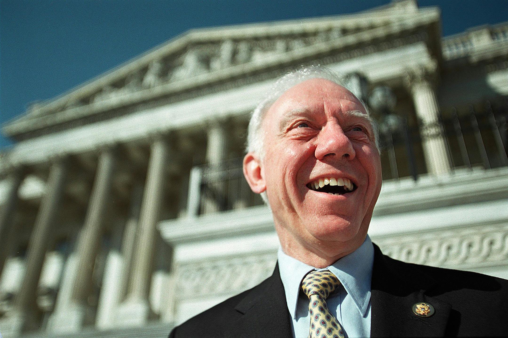 James L. Oberstar, Democratic Congressman from the 8th district of Minnesota stands in front of the United States House of Representatives at the Capitol in Washington, D.C. on October 4, 2001. (Photo by Jeff Hutchens)