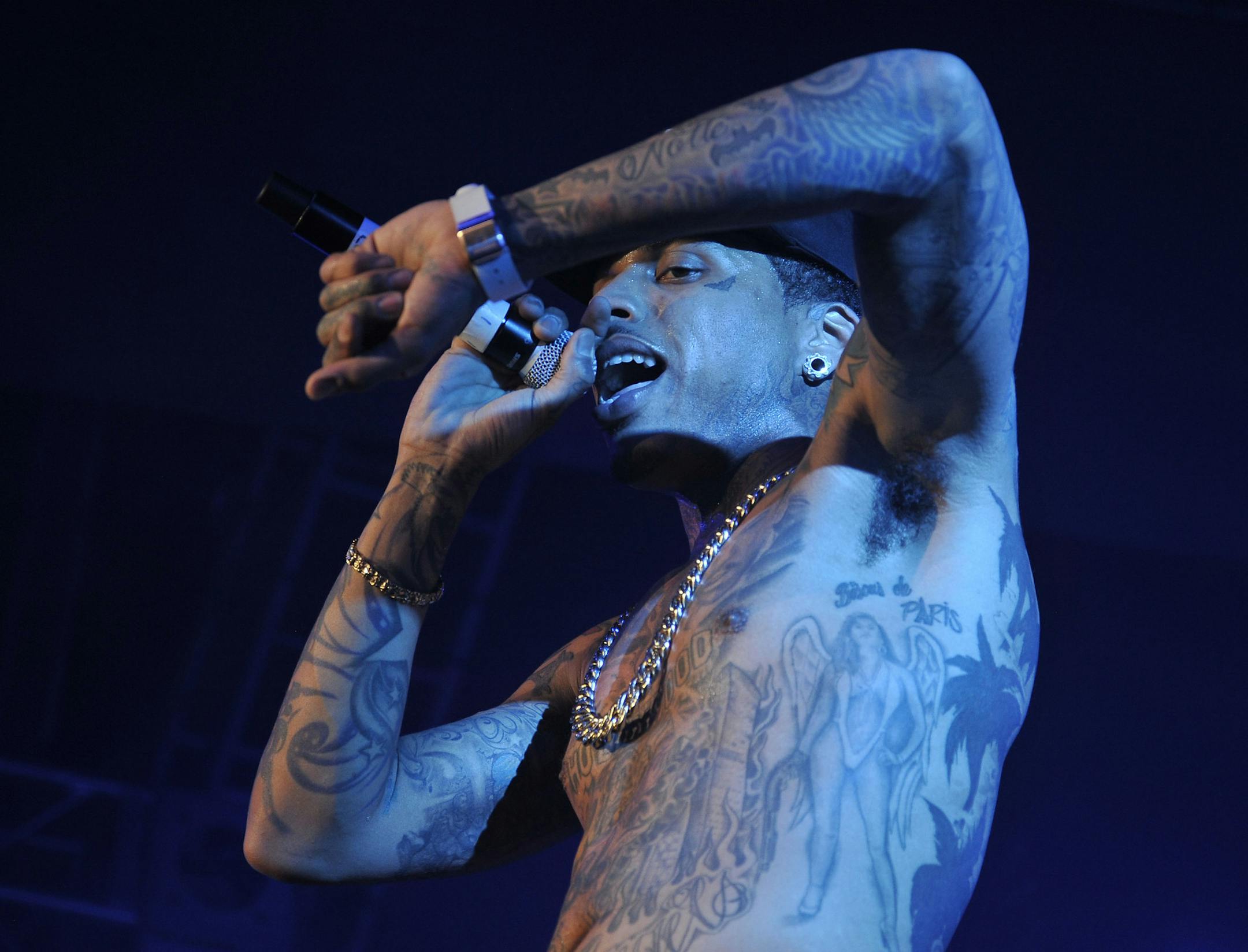 Los Angeles rapper Kid Ink performs on the Doritos #BoldStage at the South by Southwest Music Festival on Saturday, March 15, 2014, in Austin, Texas. For the first time since its debut at South by Southwest in 2012, fans experienced performances from inside the larger-than-life vending machine turned concert stage. (Photo by Darren Abate/Invision for Frito-Lay/AP Images) ORG XMIT: INVL