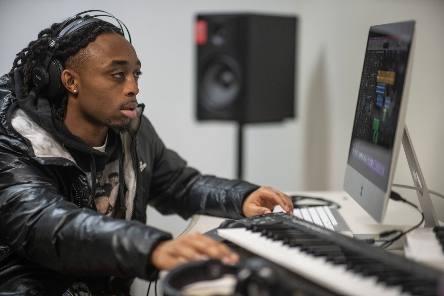 Joseph Cole at Walker West Music Academy Thursday January ,18, 2024 in,St. Paul ,Minn. The young men were learning digital music production.]  JERRY HOLT • jerry.holt@startribune.com

Walker West Music Academy is teaming with Ujamaa Place to teach young Black men,  digital music production.