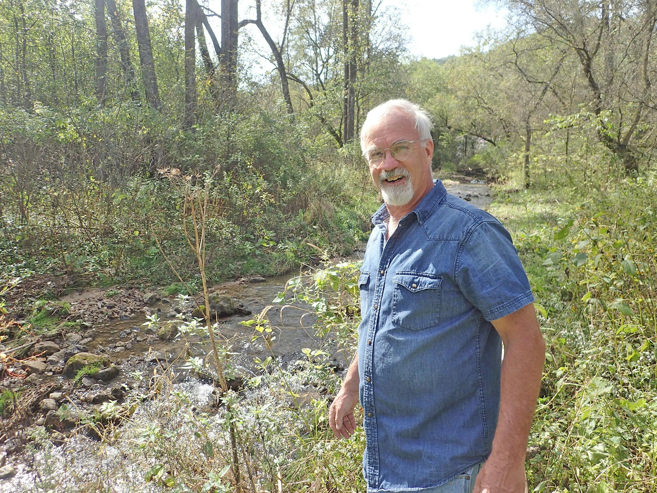 Michael Sieve at home on Daley Creek, a designated trout stream he cares for with continuous improvement of its banks.