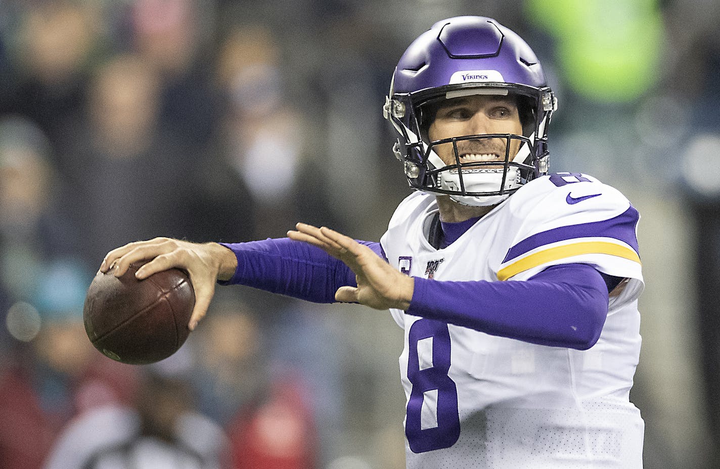 Vikings quarterback Kirk Cousins looked downfield for a wide receiver in the second quarter. ] ELIZABETH FLORES &#x2022; liz.flores@startribune.com The Minnesota Vikings take on the Seattle Seahawks at CenturyLink Field, Monday, December 2, 2019 in Seattle, WA.