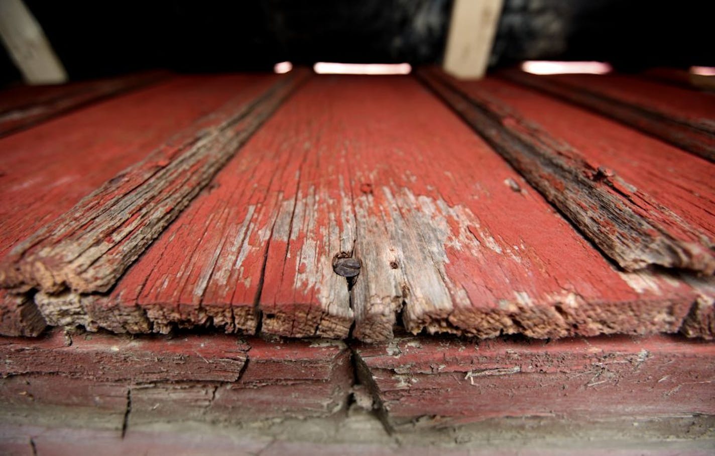 Wood around what was the door frame on the north barn built 150 years ago by Swedish immigrant Andrew Peterson in Waconia Min., Friday, March 2, 2012.