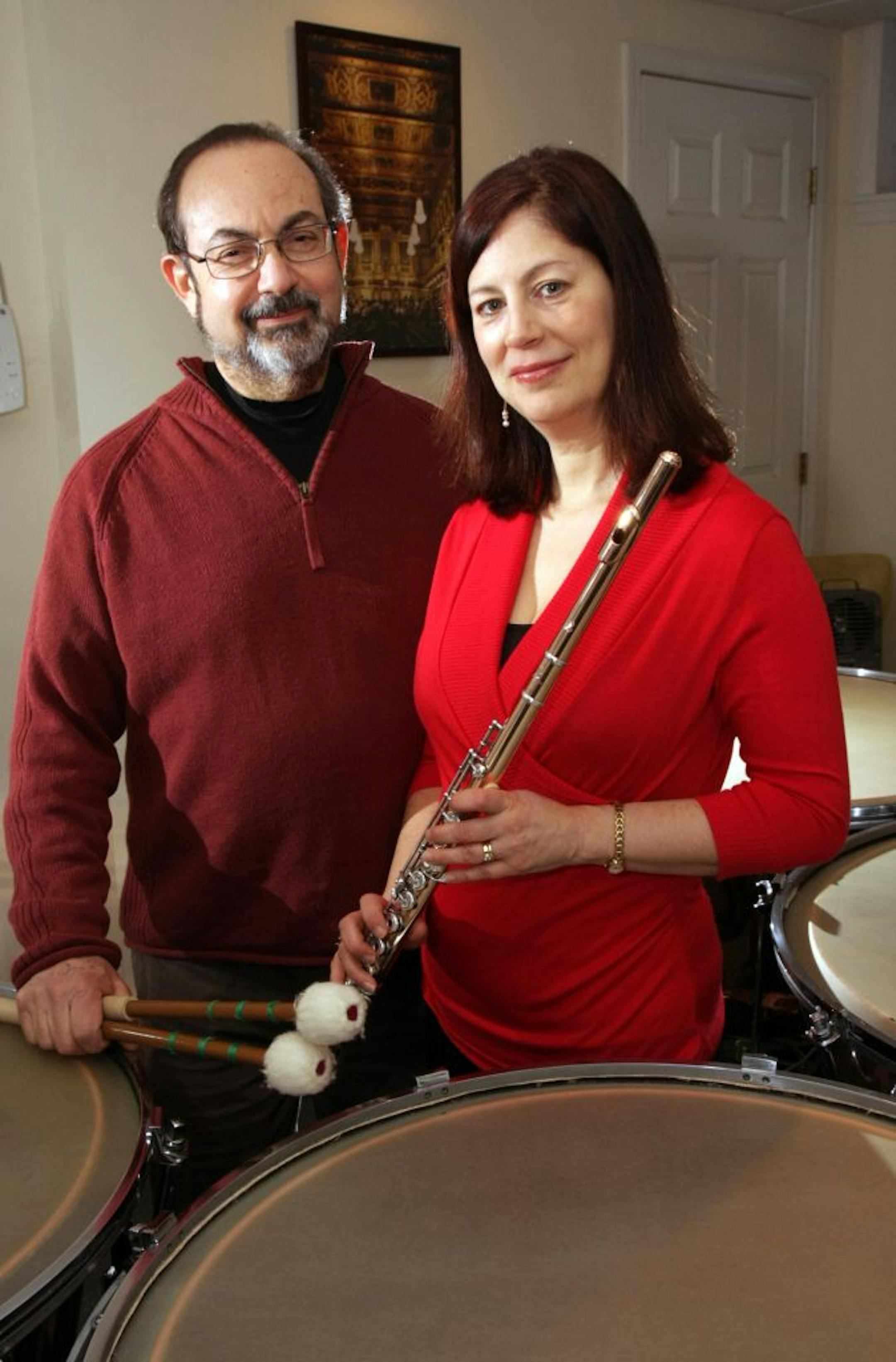 Peter Kogan ( MN Orchestra) timpani and spouse Julia Bogorad - Kogan ( SPCO ) flute, in their home studio