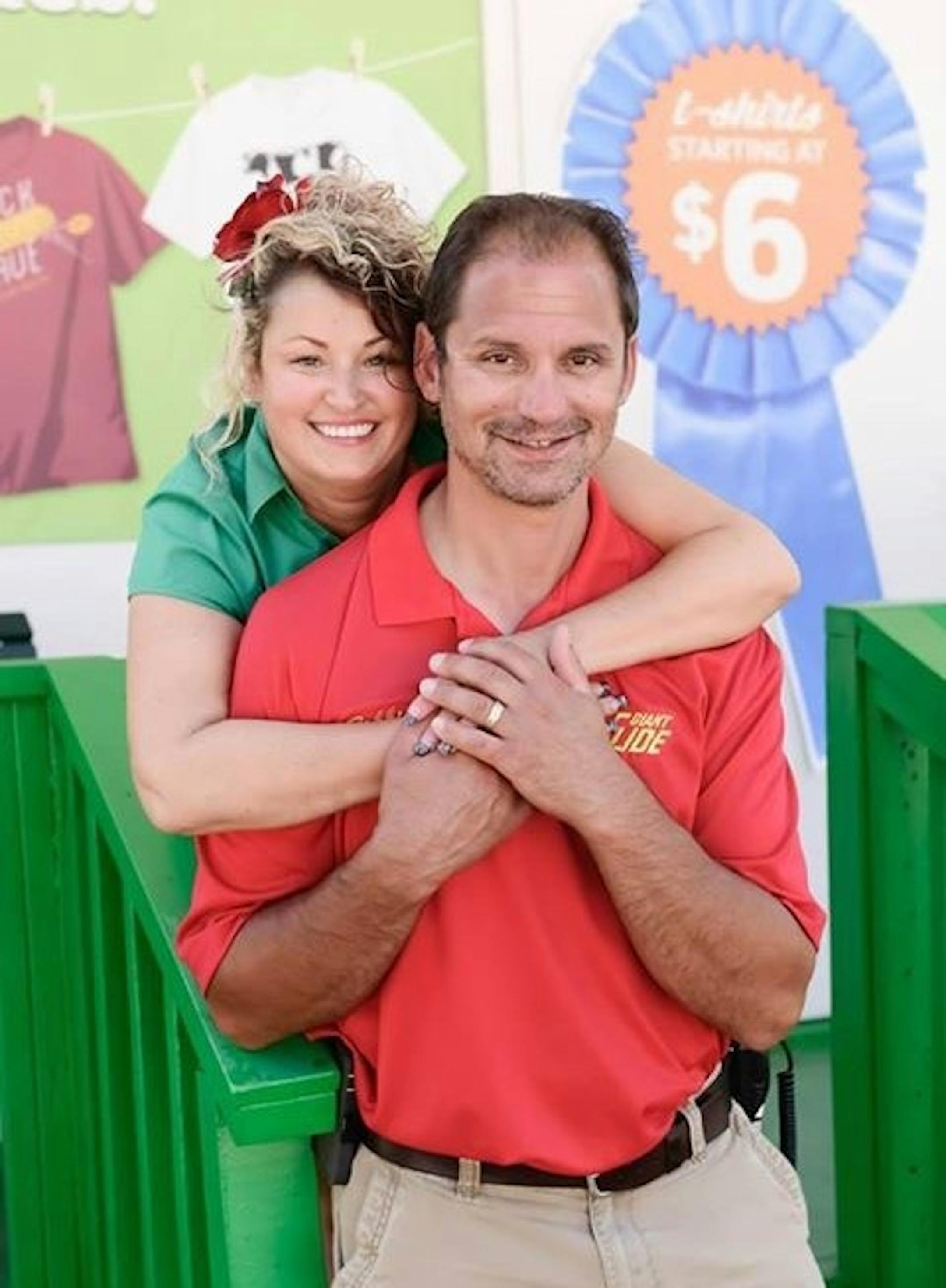 Rob Barona and Stacey Pittroff-Barona met while working at the Minnesota State Fair. After 21 years of marriage, they're still working at the fair, operating the Giant Slide.