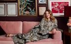 Drew Barrymore with items from her home goods line, Flower Home
