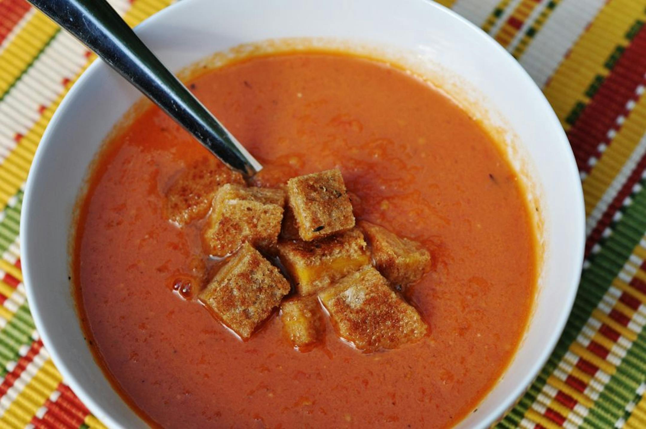Creamy Tomato Soup with Grilled Cheese Croutons