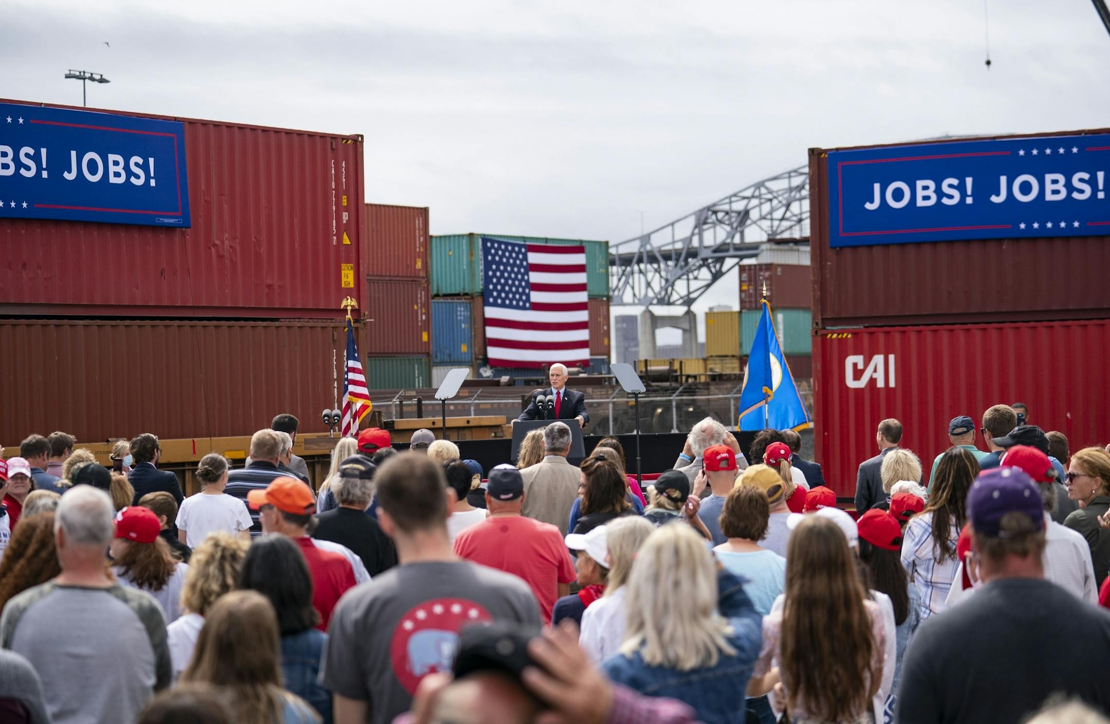 Vice President Mike Pence addressed a crowd of several hundred Republican supporters in Duluth outside Lake Superior Warehousing on Friday.