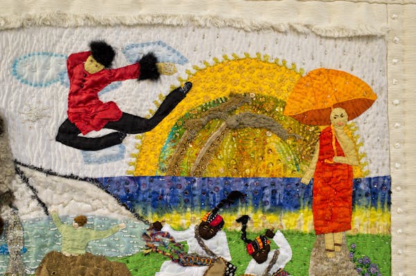 Detail from: FABRIC OF LIFE!, Arden L Harrison-Bushnell, Original art: Fabric, beadwork and embroidery - hand sewn, at the State Fair Fine Arts Center