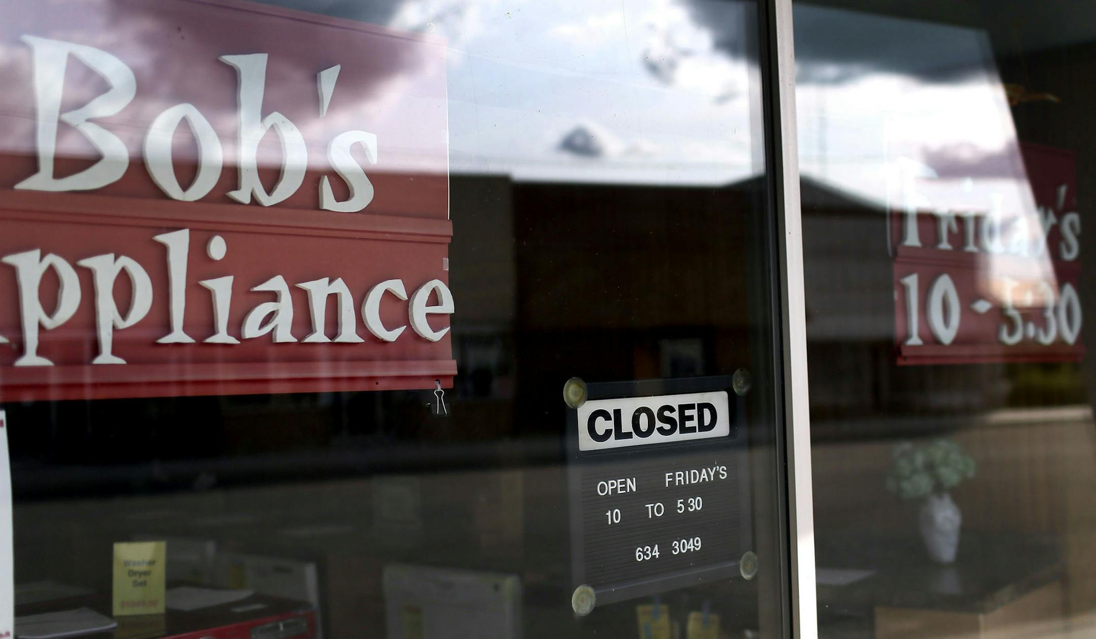 Running a successful business in a small town like Hoffman sometimes means tailoring hours for the store owner and customers like at Bob's Appliance -- open Fridays only and seen Wednesday, July, 16, 2014, in Hoffman MN.] (DAVID JOLES/STARTRIBUNE) djoles@startribune When Muriel Krusemark, 73, moved back to her hometown of Hoffman, Minn., there were few open storefronts on Main Street. But since she became the part-time economic development director, each vacant space has been filled. It's a tric
