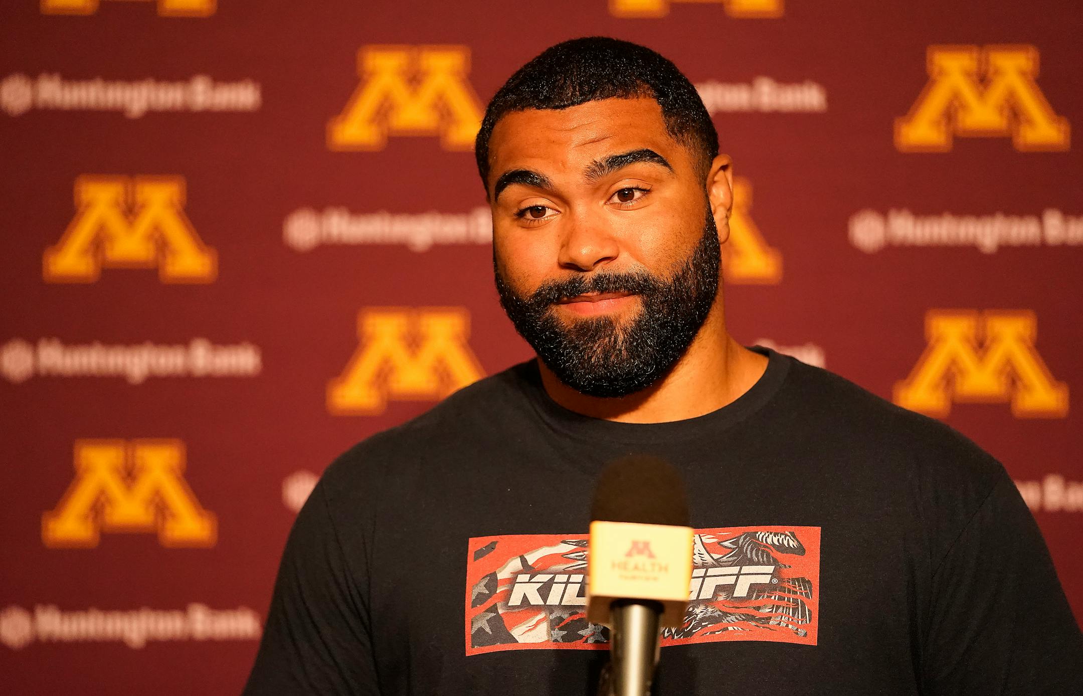 University of Minnesota wrestler Gable Steveson, who recently won an Olympic Gold Medal and is a collegiate National Champion, spoke about his plans to wrestle one more year at the University of Minnesota before joining WWE Monday during a press conference at the University of Minnesota in Minneapolis. ]