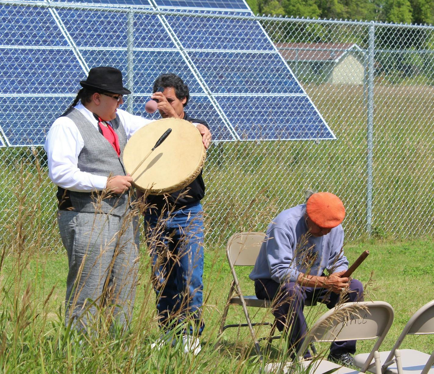 Leech Lake leaders welcomed the solar array with drumming and a pipe ceremony.