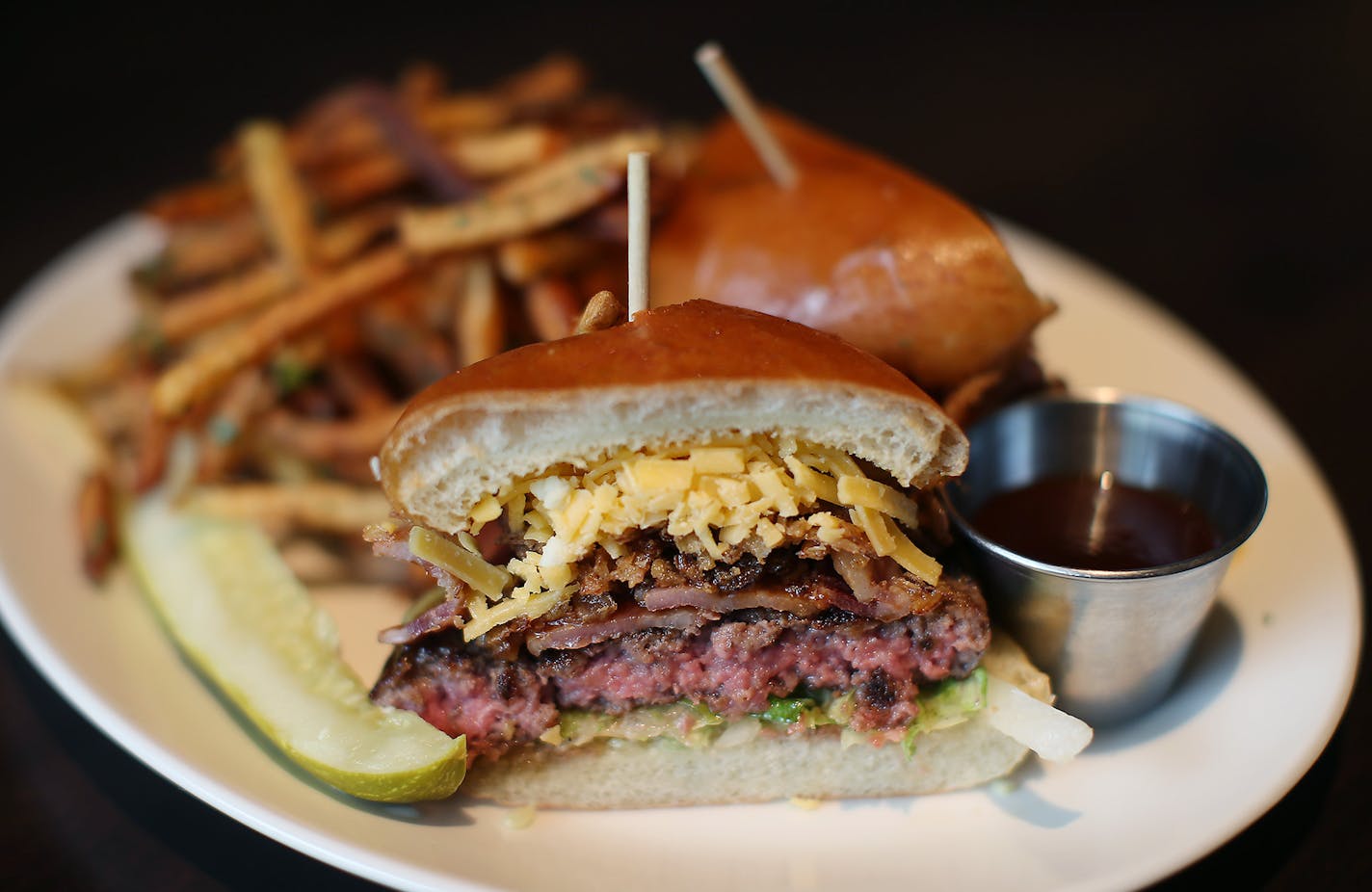 Among the burger offerings:&#x2009; Lou&#x2019;s Cheeseburger.