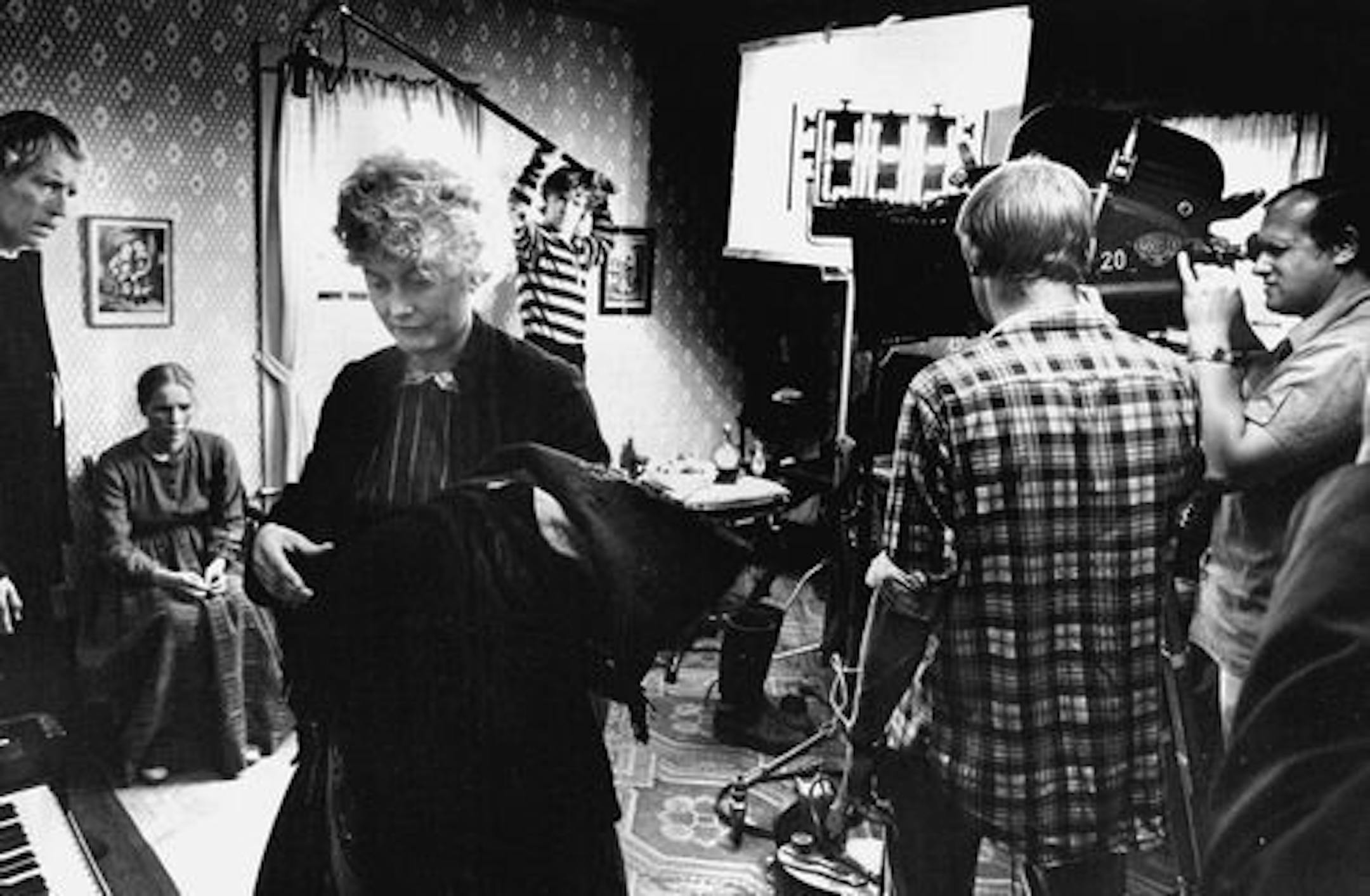 October 5, 1969 Epic Is Filmed Filming continued Saturday, on the Swedish film "The Immigrants," the epic cinema adaptation of Vilhelm Moberg's trilogy about immigration to the United States in the 1850s. Working at the Gibbs Farm Museum in St. Paul, director Jan Troell, right, set up a scene with actors, from left, Max von Sydow, Liv Ullman, Moneca Setterlund and Eddie Axberg, who also runs the sound, boom during the filming. To Troell's left is an unidentified assistant cameraman. The troupe will leave the Twin Cities this afternoon for filming in other parts of the state, including spots on the St. Croix River and in Itasca State Park. It will return within two weeks for work at Ft. Snelling.  October 4, 1969  Skip Heine, Minneapolis Star Tribune