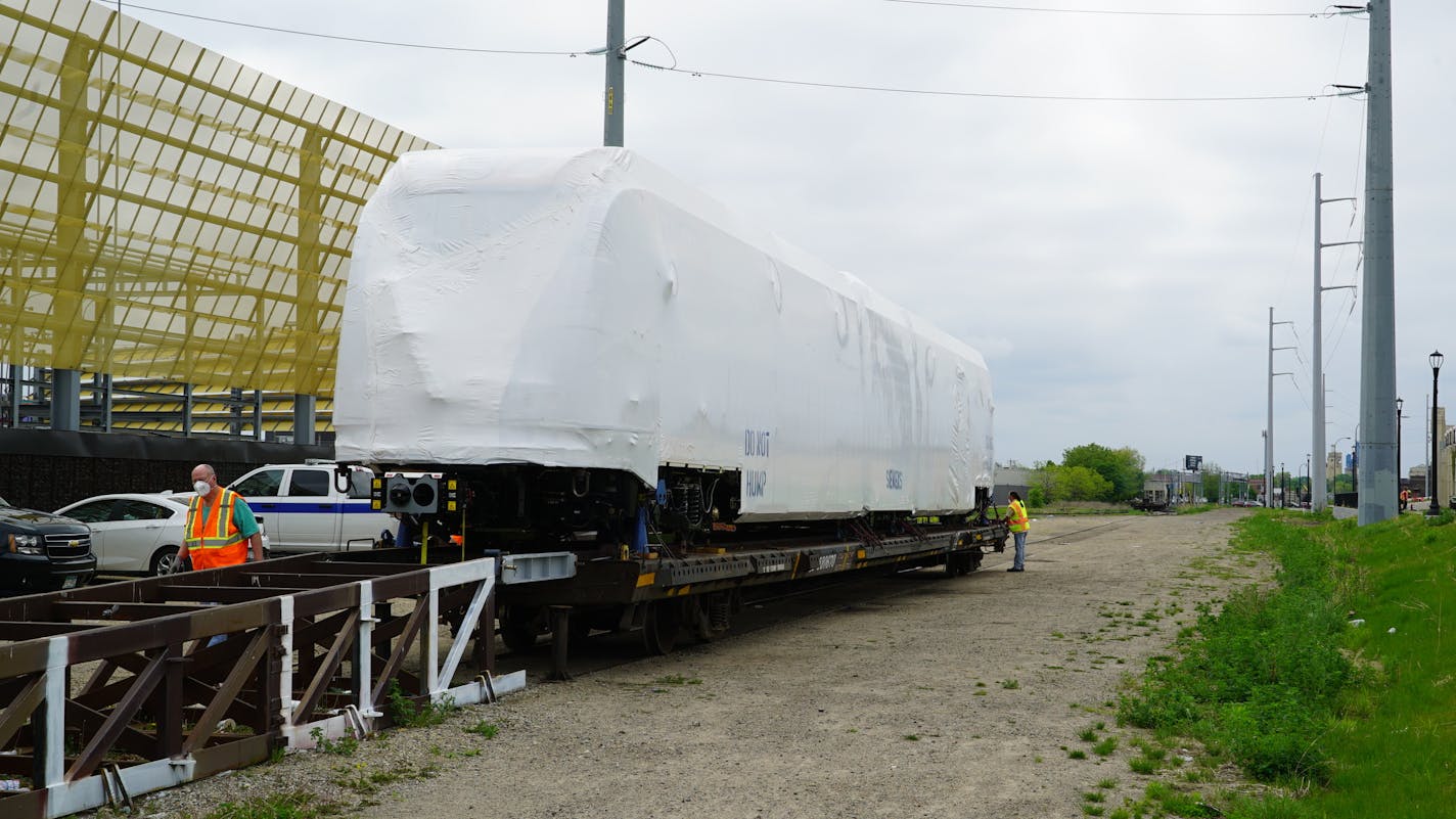 One of the light-rail vehicles that will serve passengers on the Southwest light-rail line when it begins service in 2023.