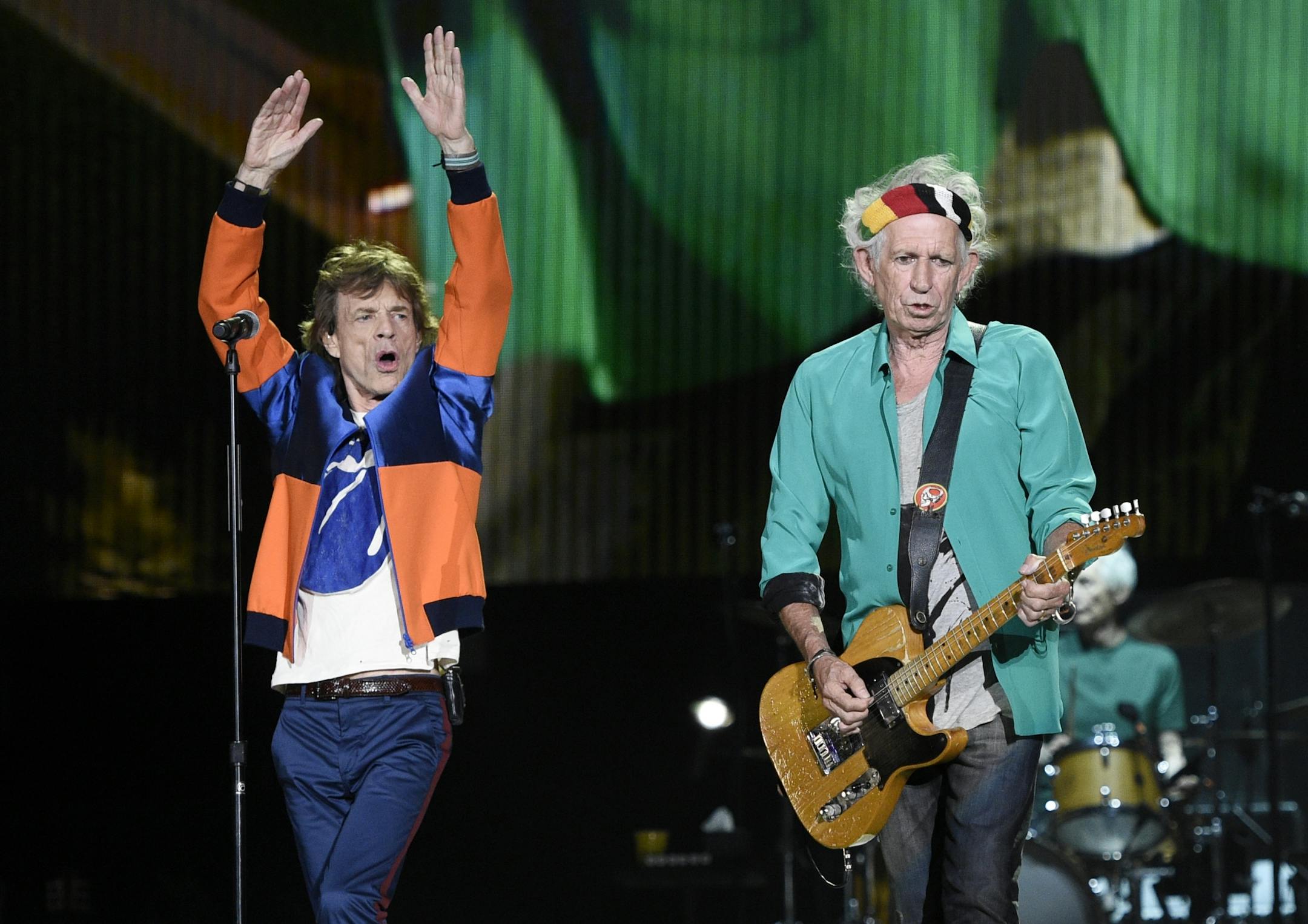 Mick Jagger, left, and Keith Richards of The Rolling Stones perform on day 1 of the 2016 Desert Trip music festival at Empire Polo Field on Friday, Oct. 7, 2016, in Indio, Calif.