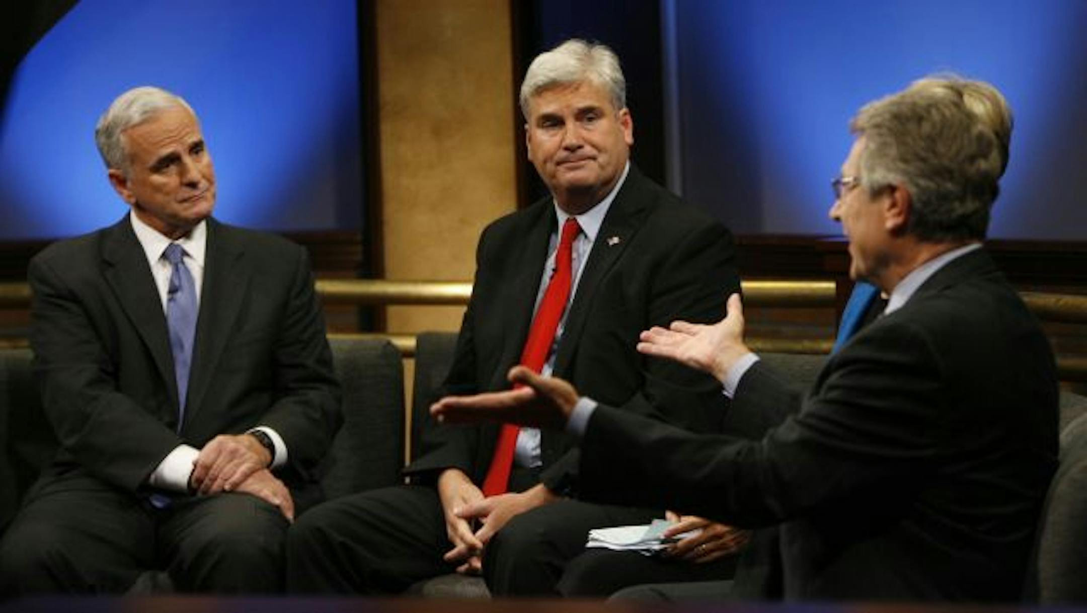 Gubernatorial candidates, from left: Mark Dayton (DFL), Tom Emmer (R) and Tom Horner (IP).
