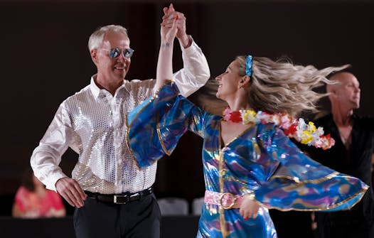 Jeffrey Anderson was in the swing of things during a 2019 competition. His partner? Daughter Georgie Anderson, an instructor at Cinema Ballroom.