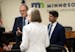 Jonathan Bram, of Global Infrastructure Partners and Palak Trivedi, of Canadian Pension Plan chat with Allete CEO Bethany Owen after the MN Public Uti
