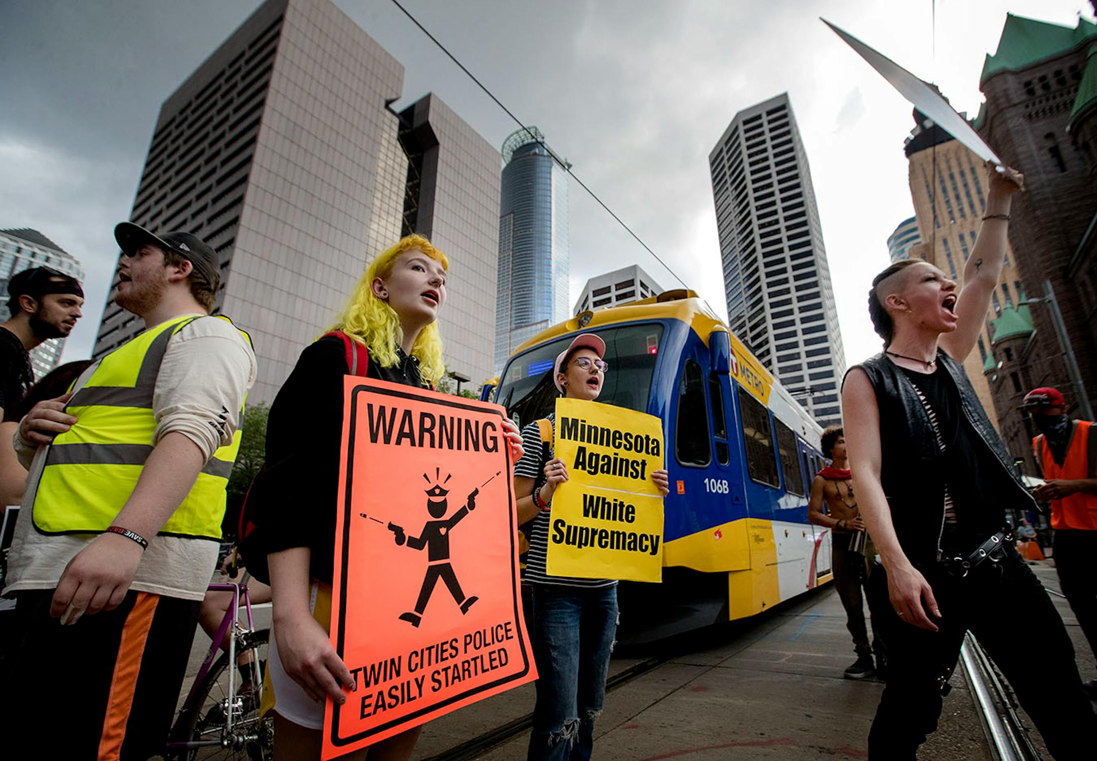 Demonstrators during the Solidarity with anti-racists in Charlottesville march that ended in downtown Minneapolis on Monday.